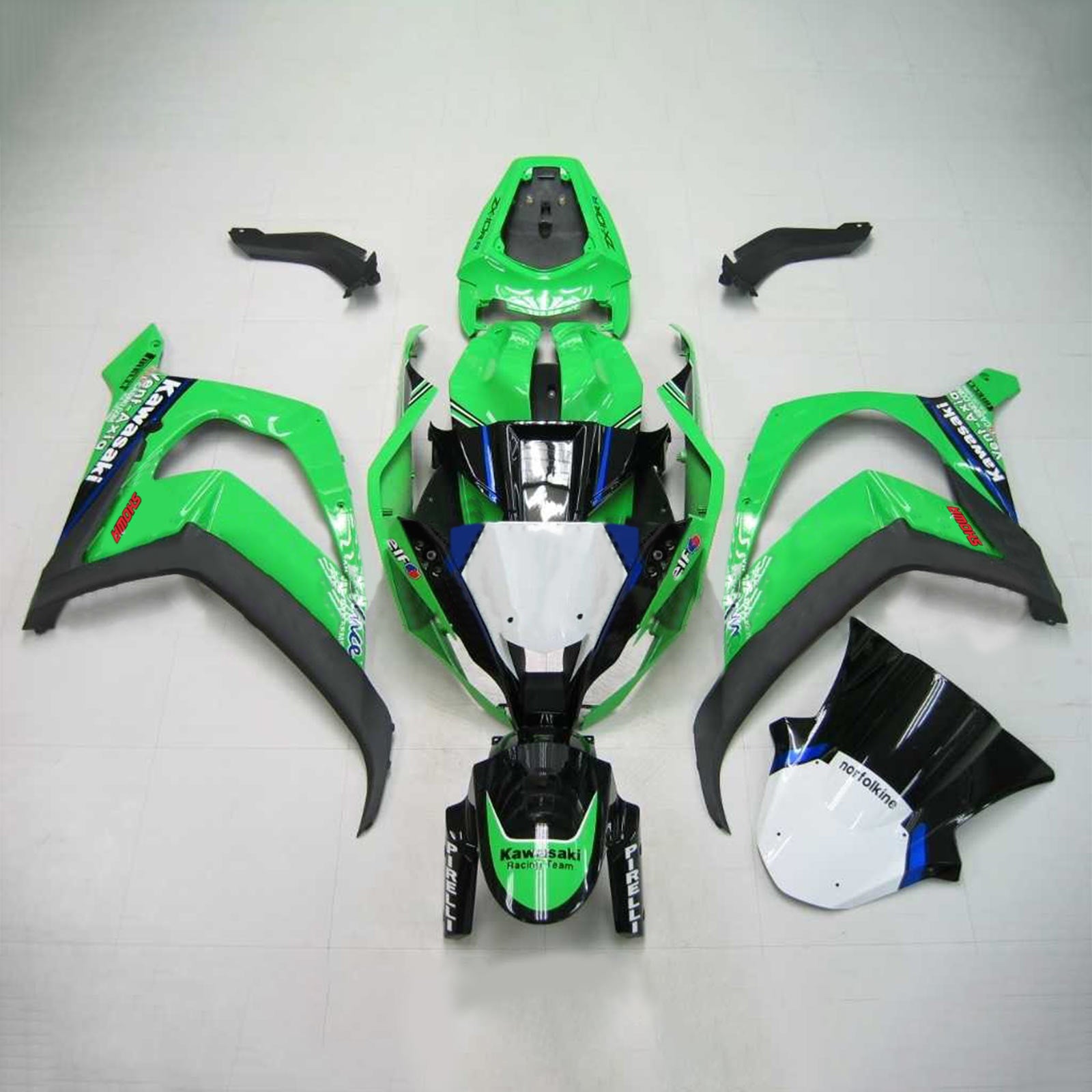 Amotopart Kawasaki ZX10R 2011-2015 Black Green Failing Kit