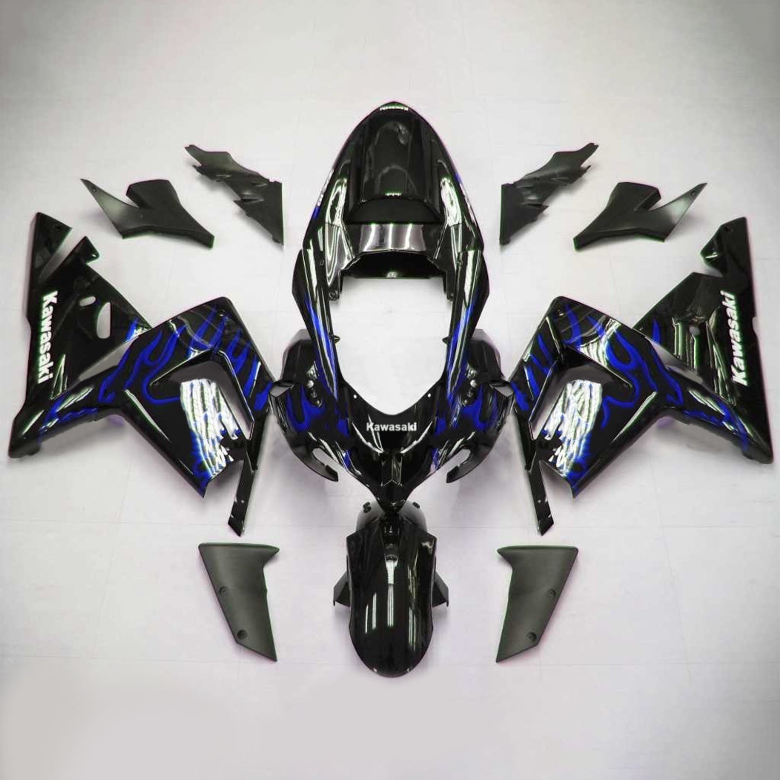 Amotopart Kawasaki 2004-2005 ZX10R Black With Blue Line Fairing Kit