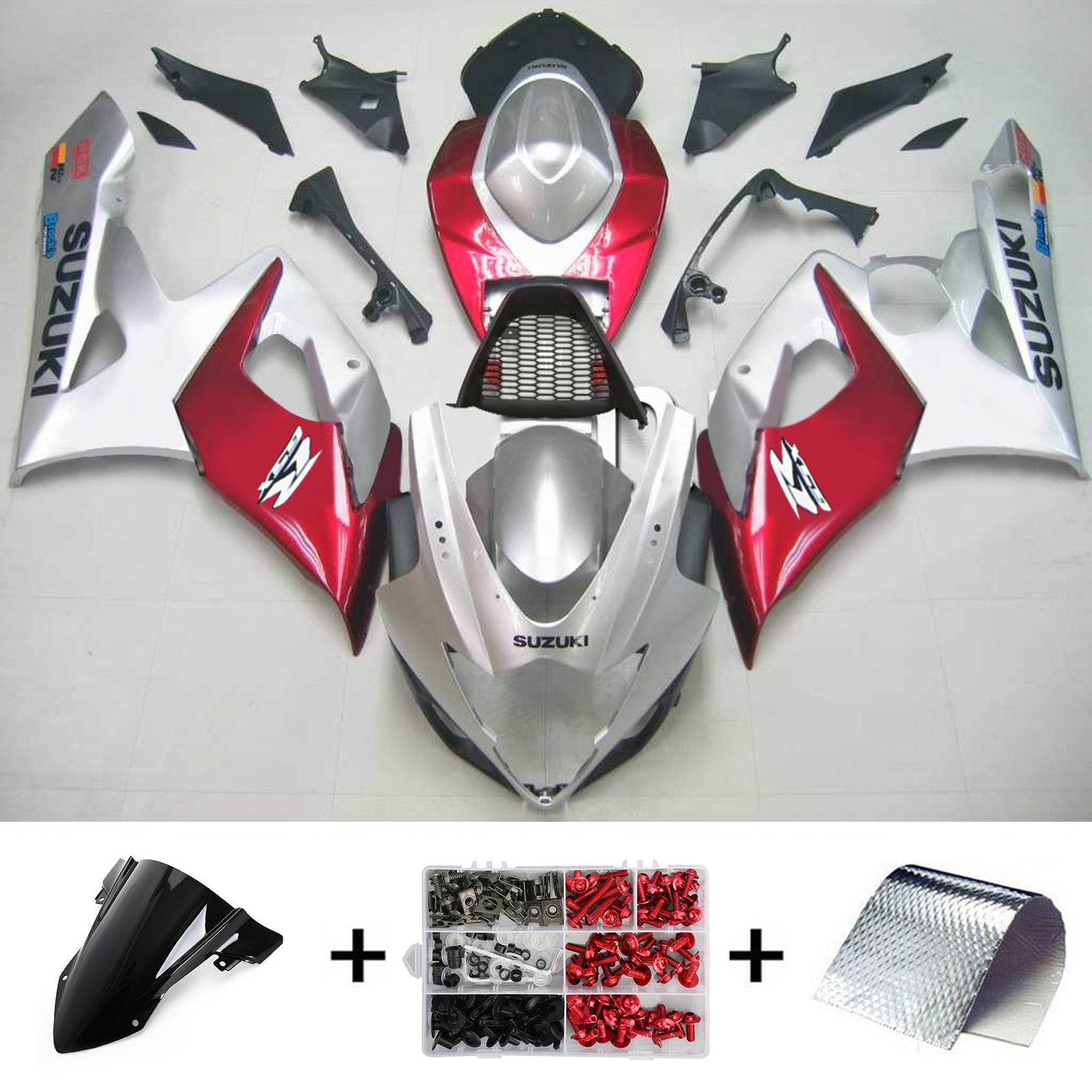 Amotopart 2005-2006 Suzuki GSXR1000 Fairing Sliver&Red Kit