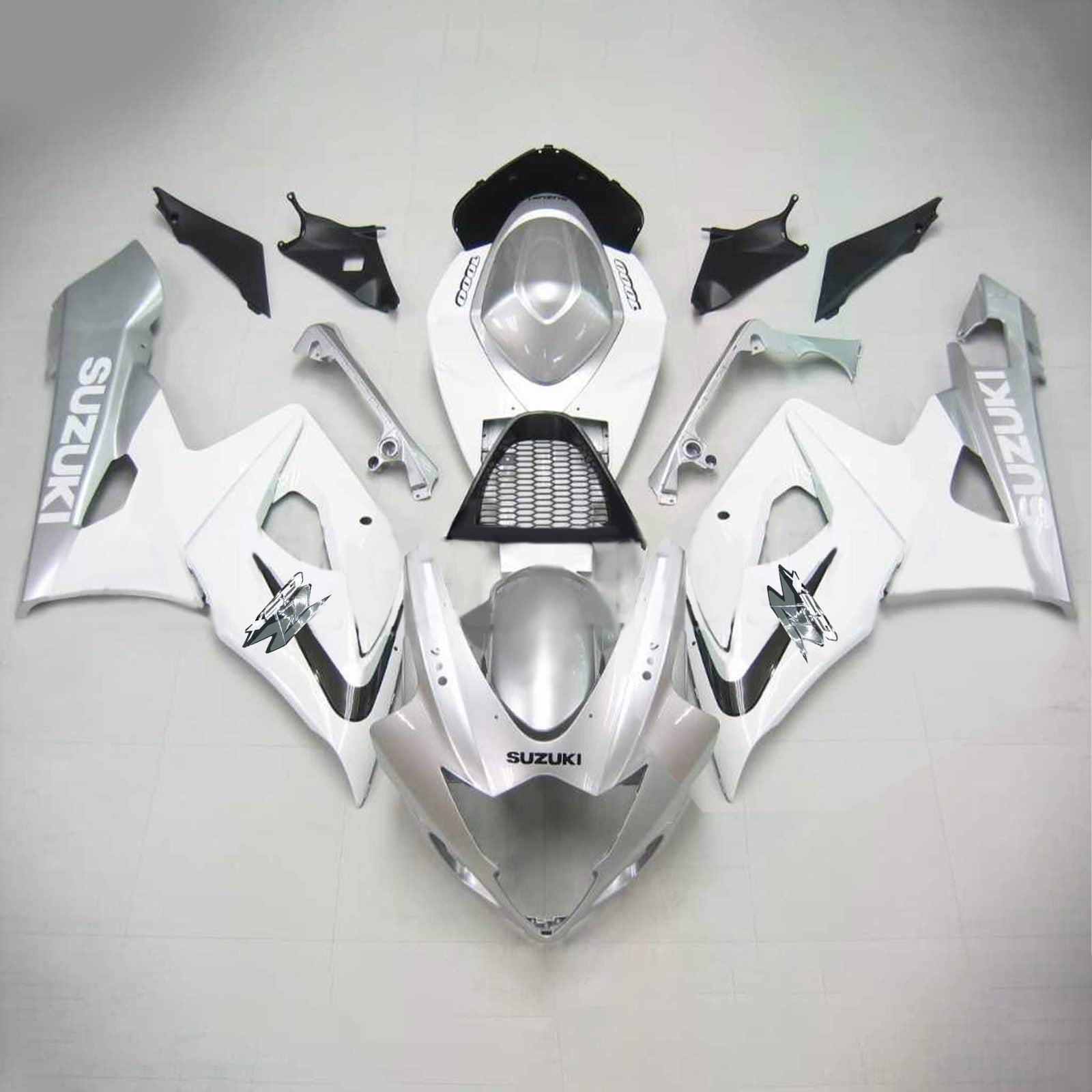 Amotopart 2005-2006 Suzuki GSXR1000 Fairing White & Sliver Kit