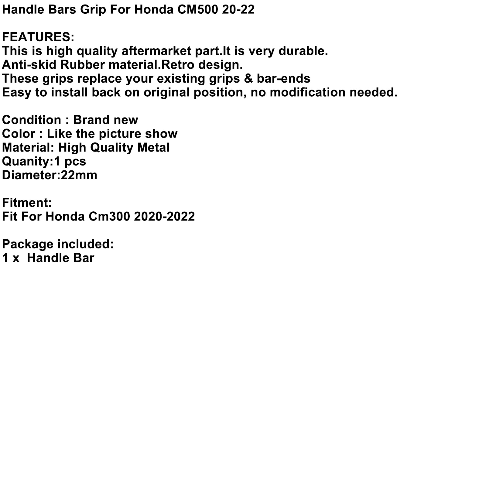 Manoplas universais para guidão 7/8" 22mm Preto Para Honda CM500 2017-2022 2021