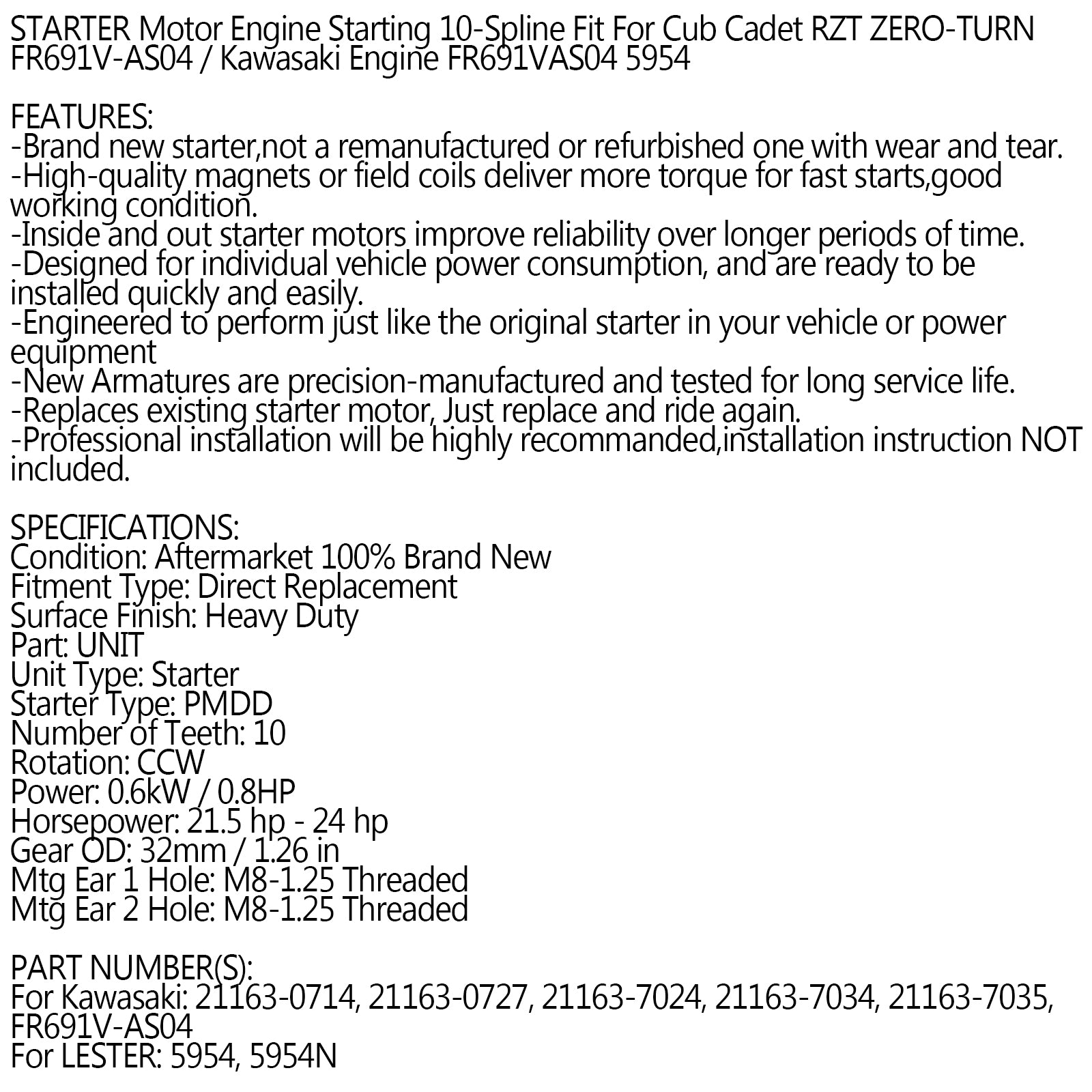 Starter for John Deere MIA11761 MIA11949 MIA11984 MIA12214 MIA12455 MIA12485