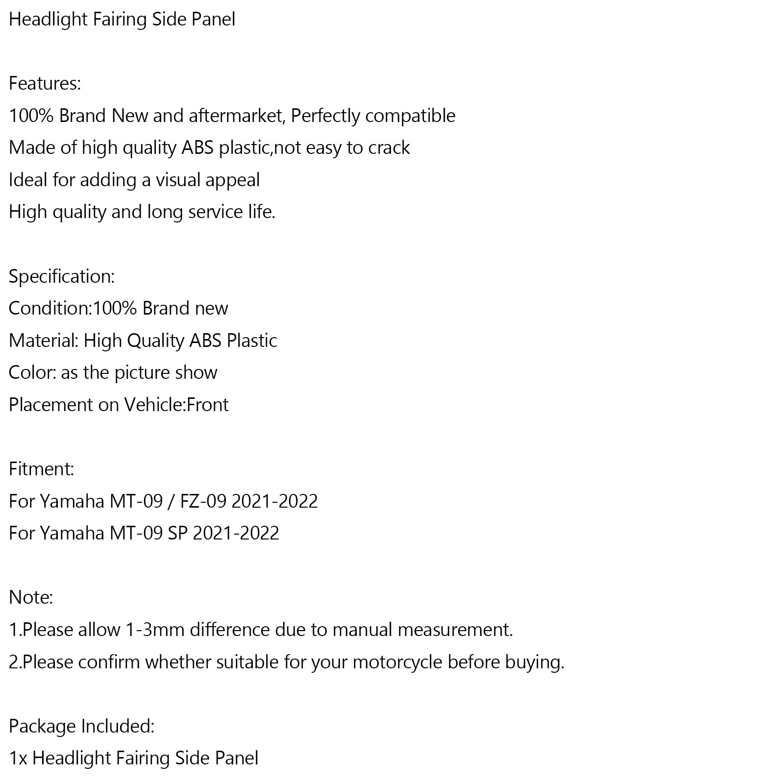 ヘッドライトフェアリングサイドパネルヤマハ MT-09 FZ09 MT-09 SP 2021-2022