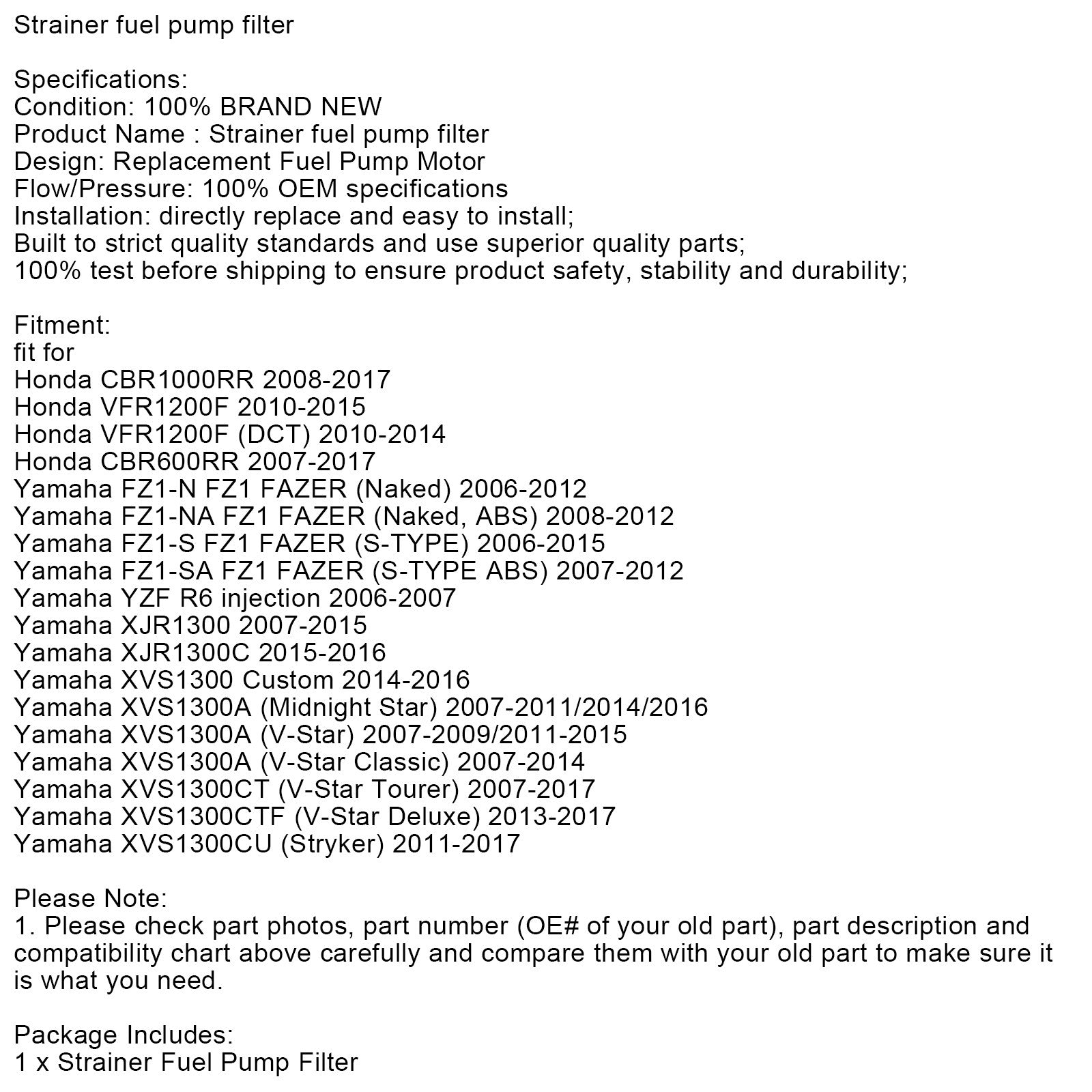 Strainer brandstofpompfilter voor Yamaha FZ1 YZF R6 XVS1300