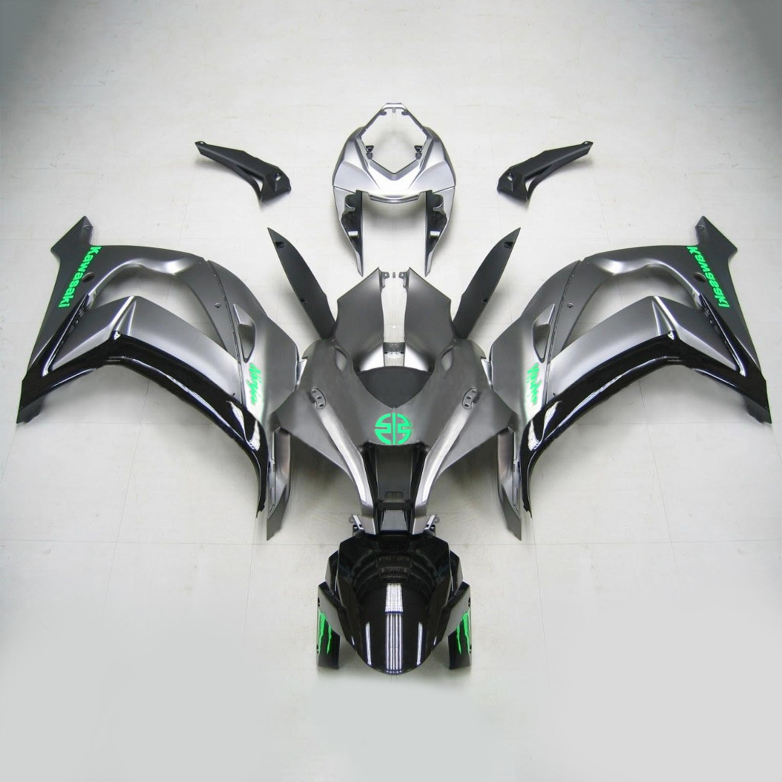 Amotopart Verkleidungsset für Kawasaki 2016–2020 ZX10R in Splittergrau
