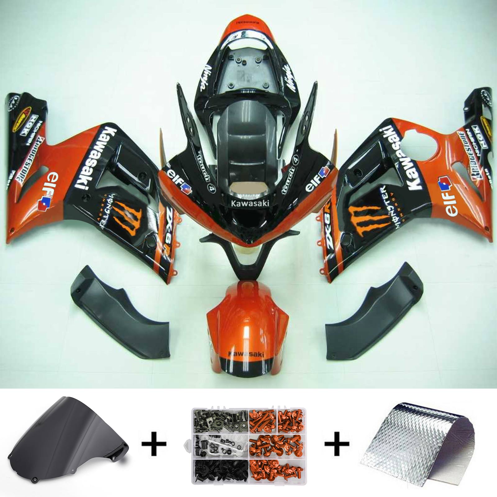 Amotopart 2003-2004 Kawasaki Zx6R 636 Black Orange Fairing Kit