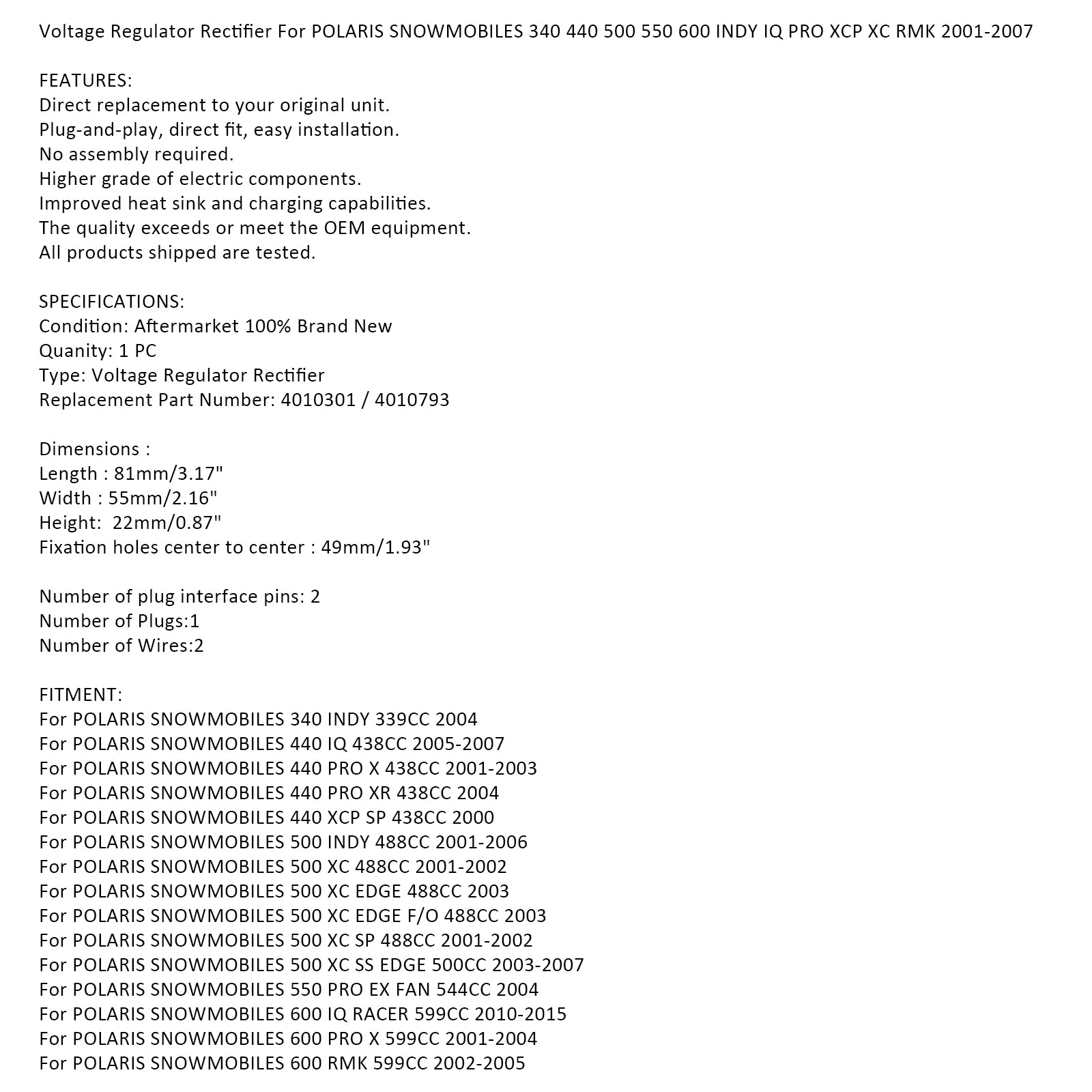 Spannungsrichterregler für Polaris 440 500 600 Schneemobil 4010301 4010793 Generic