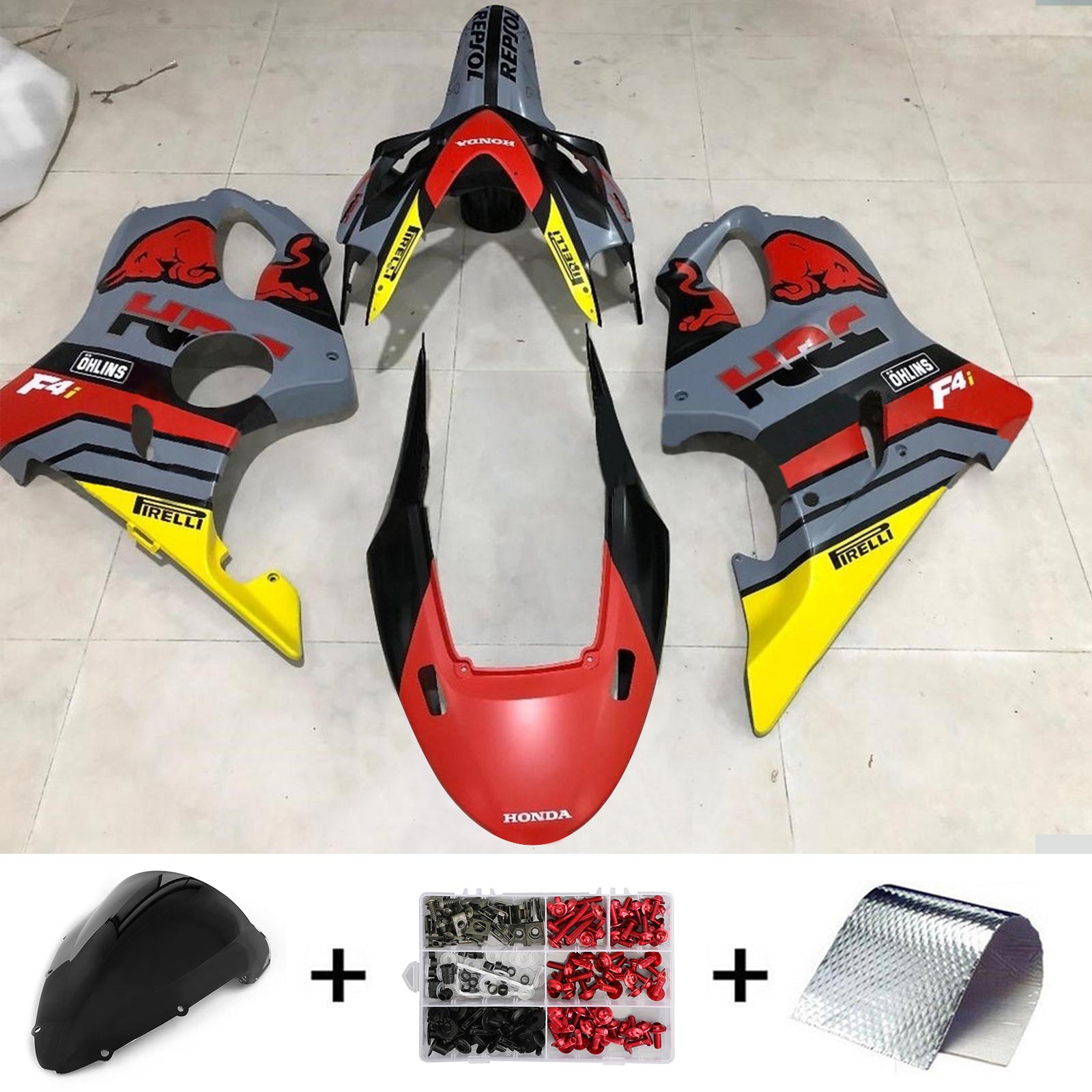 Amotopart Honda CBR600 F4I 2004-2007 Kit de carenagem Pirelli Red & Yellow Pirelli