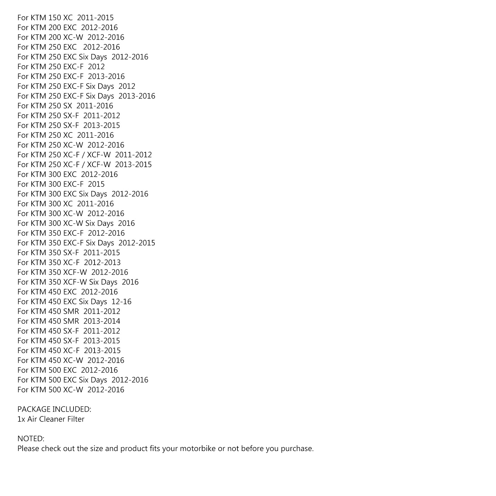 Pulitore filtro aria per KT SX EXC XCW XC SXS SXF SMR 125 150 250 300 350 450 500 generico