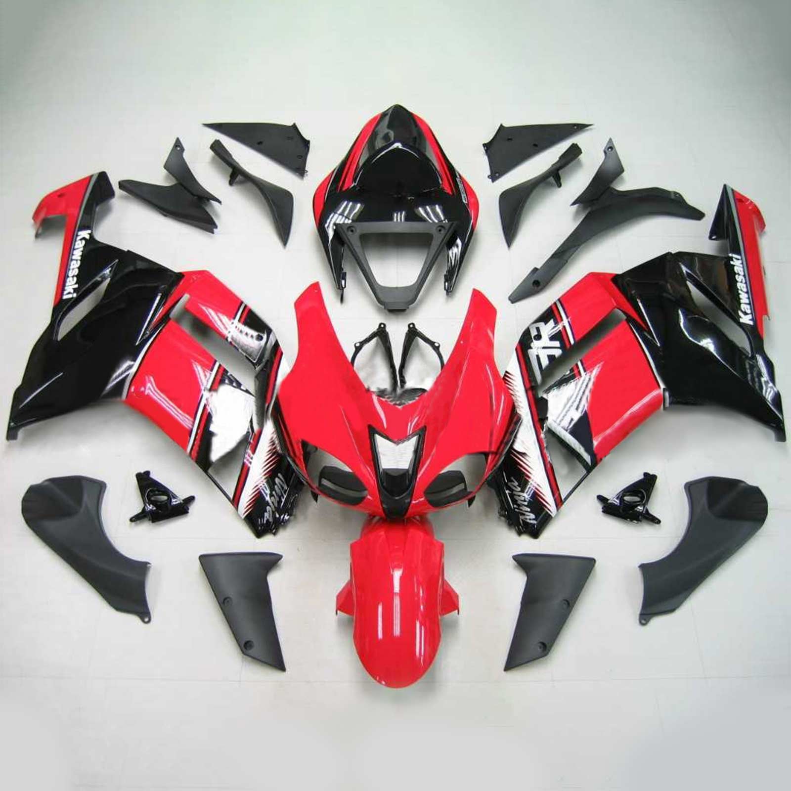 Amotopart Kawasaki 2007-2008 ZX6R 636 Red Black Fairing Kit