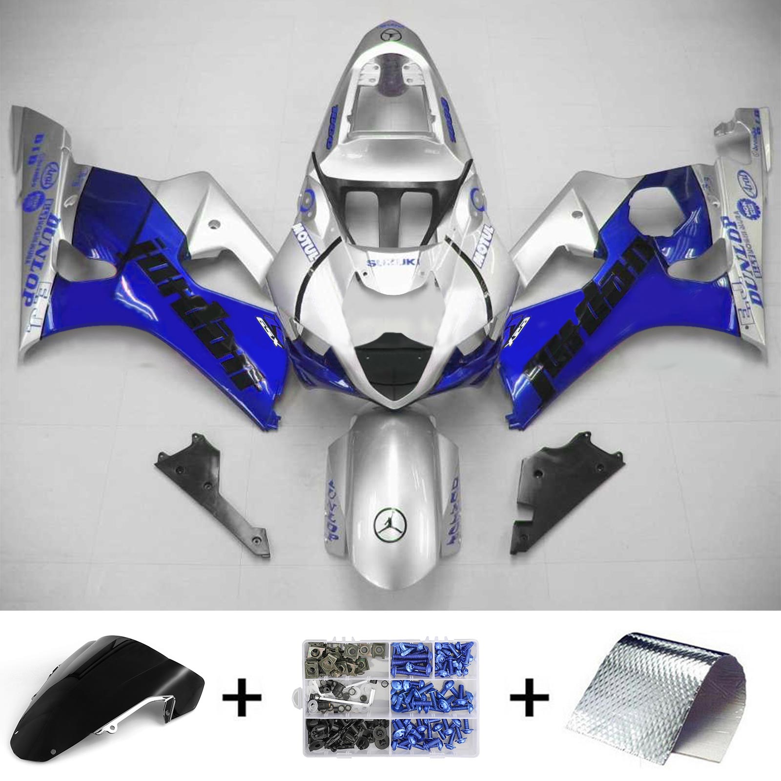Amotopart Suzuki 2003-2004 GSXR1000 Blue Sliver Fairing Kit