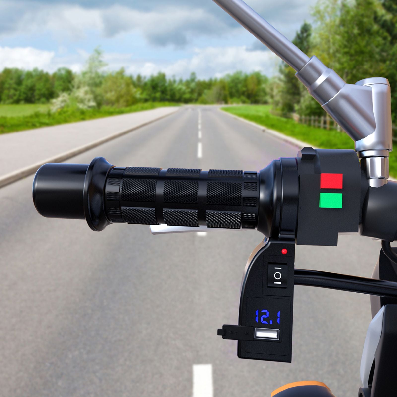 7/8" 22Mm Elektrische Verwarmde Handgrepen Verwarmingshendel Voltmeter Voor Motorfiets Groen Generiek