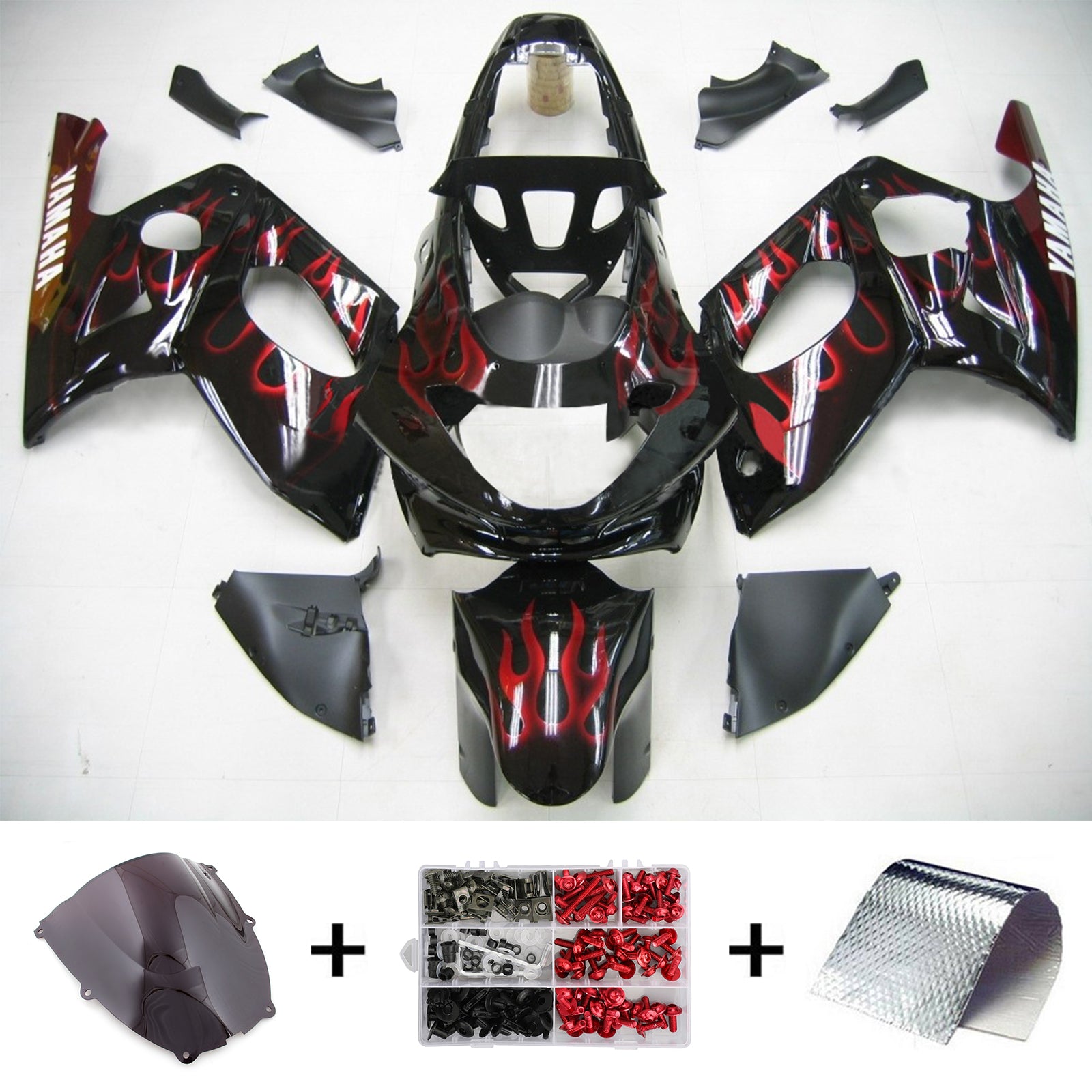 Amotopart Yamaha 1996–2007 YZF 600R Thundercat Black Mix Red Verkleidungsset