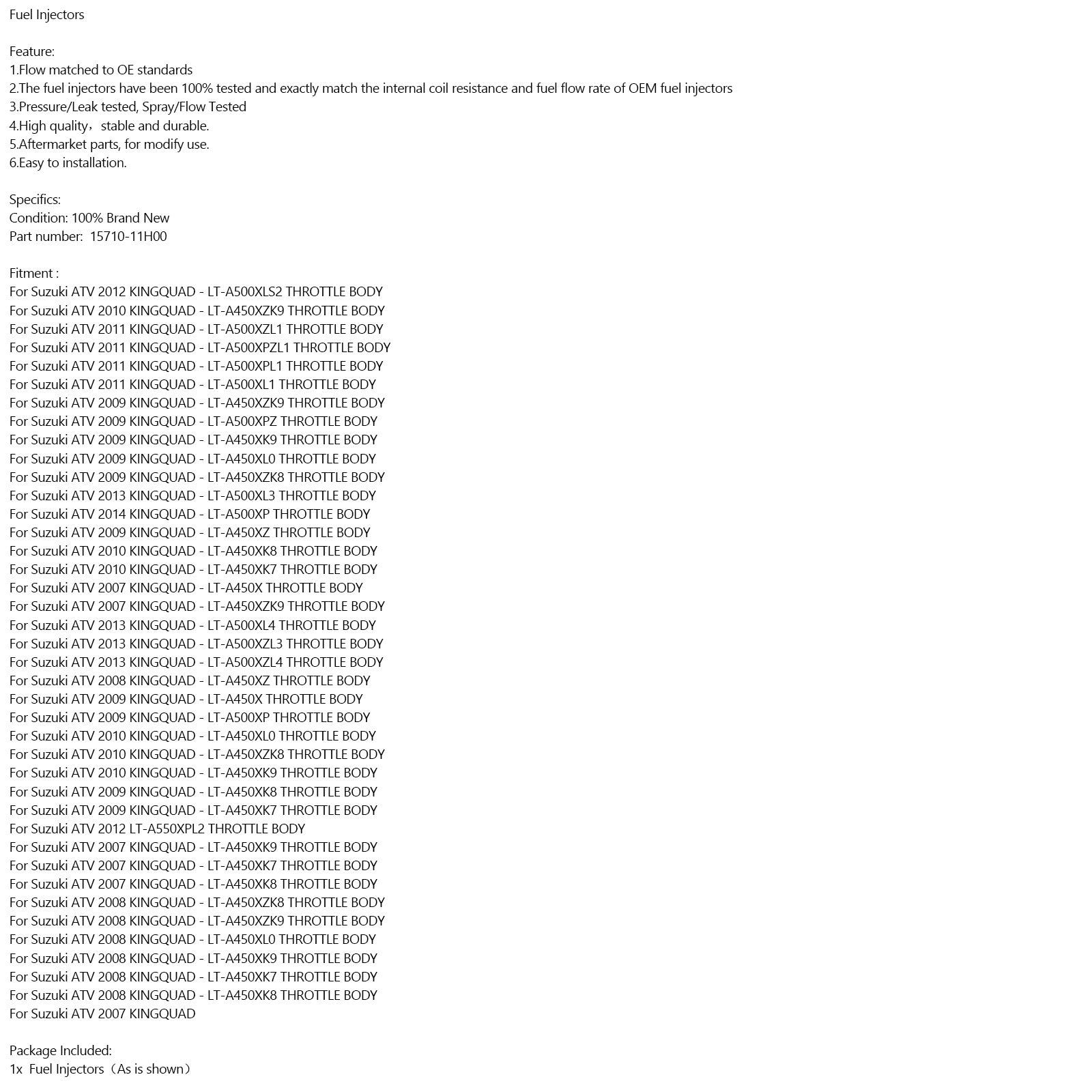 15710-11h00 Brandstofinjectoren Assemblage voor Suzuki 2007-2011 Kingquad 450 500axi