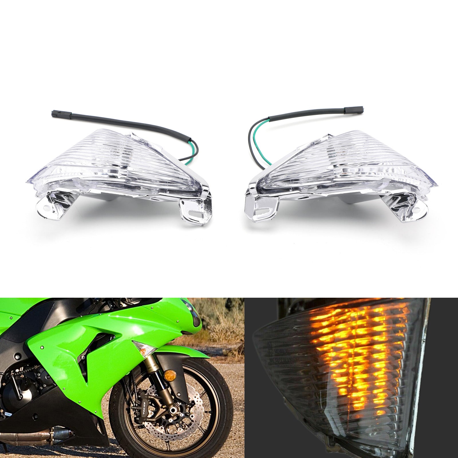 Front Turn Signals Lens For Kawasaki Ninja ZX6R ZX10R ZX14R EX650 ER-6N GTR1400