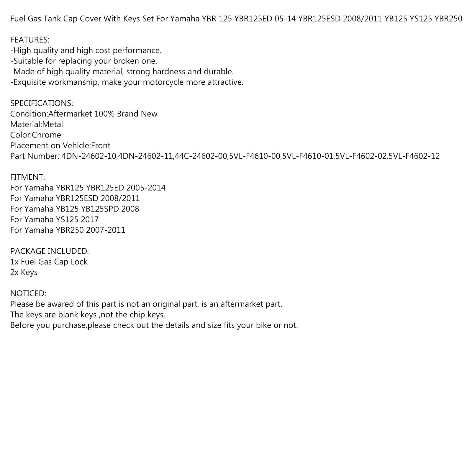 Bränslebottenbehållare för Yamaha YBR125 YBR125ed YBR125SPD YBR250 YS125 05-14 Generisk