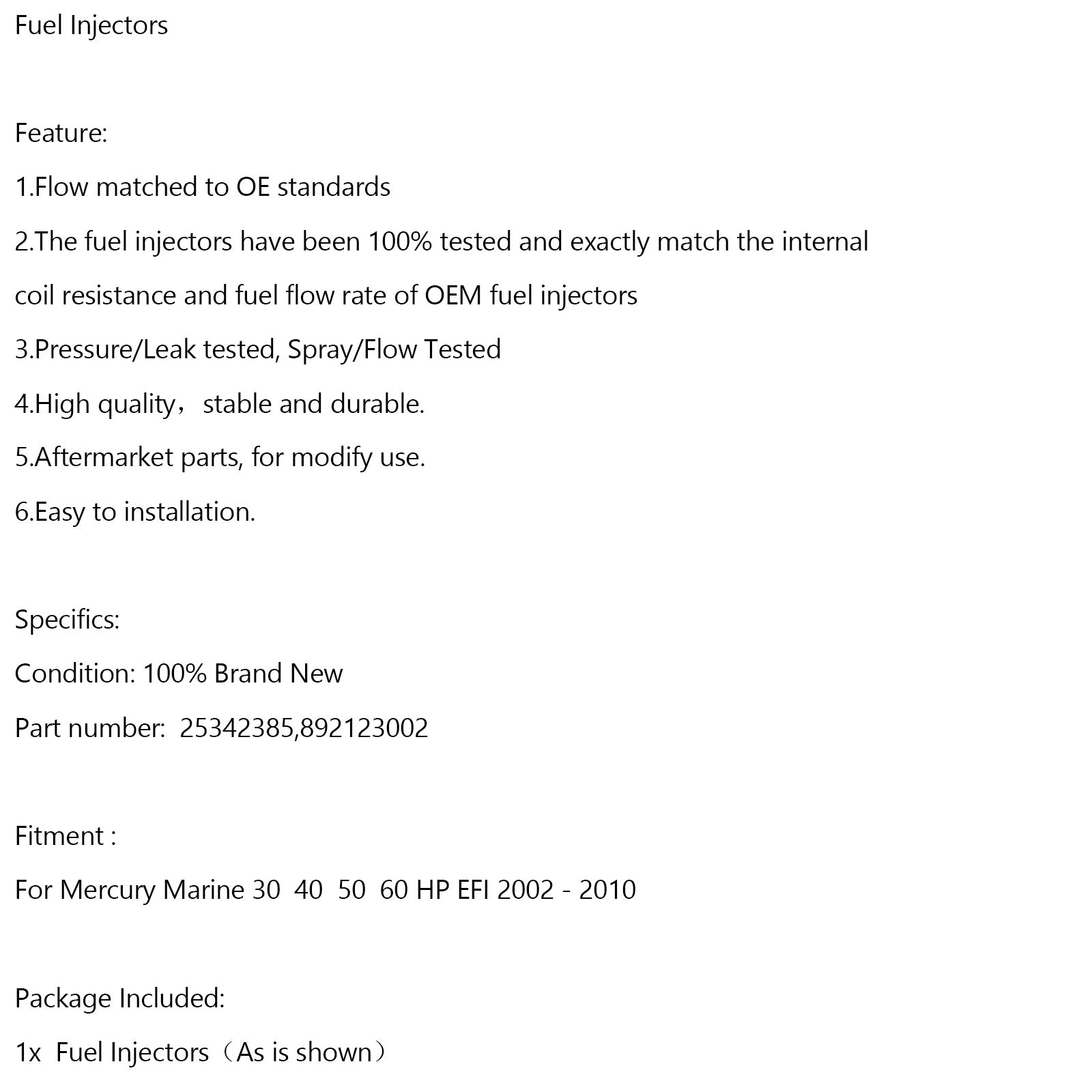 25342385 Fuel Injector For Mercury Marine EFI 4 Stroke 30 40 50 60 HP