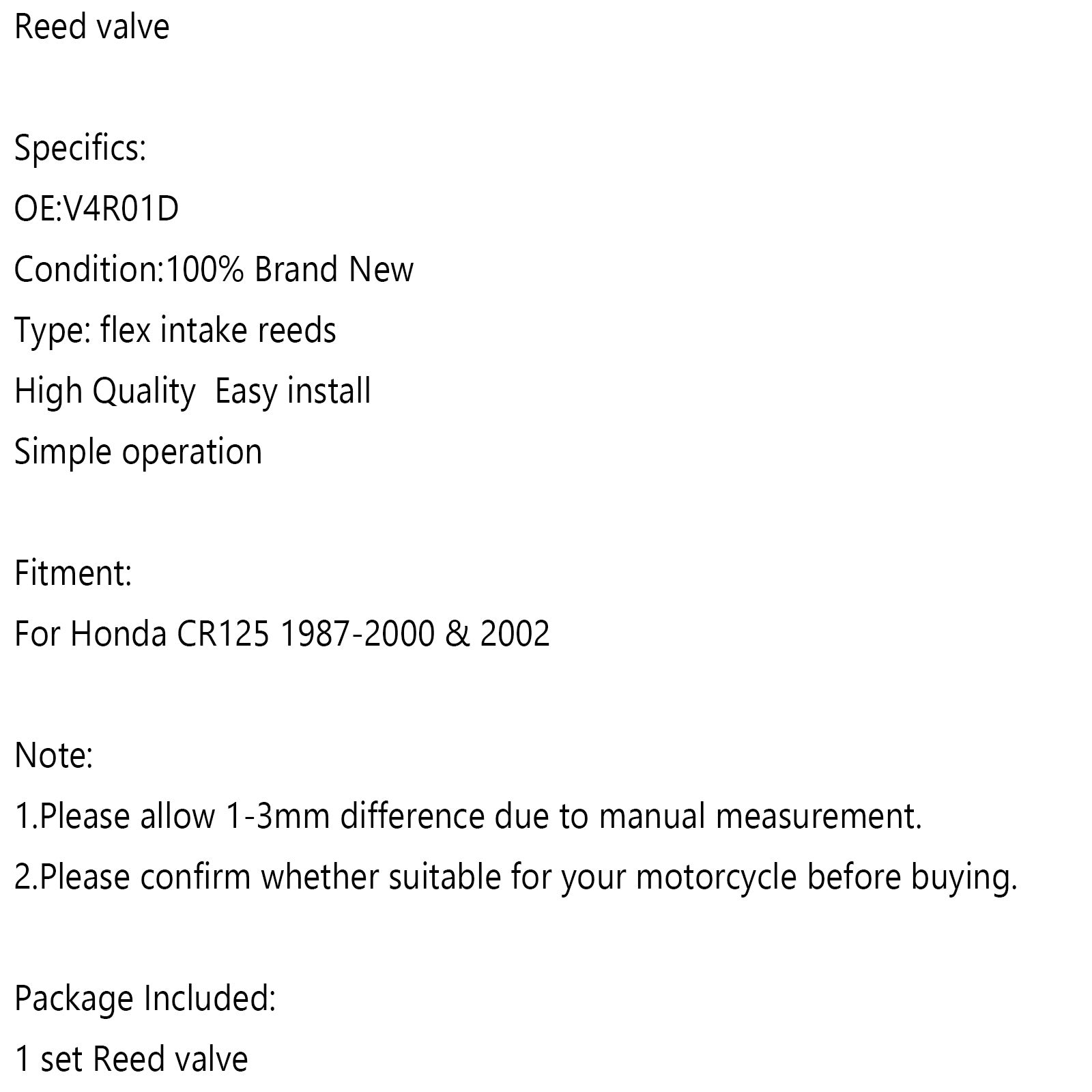 V4R01D Reed Valve System Passer til Honda CR 125 1987-2002 Generisk