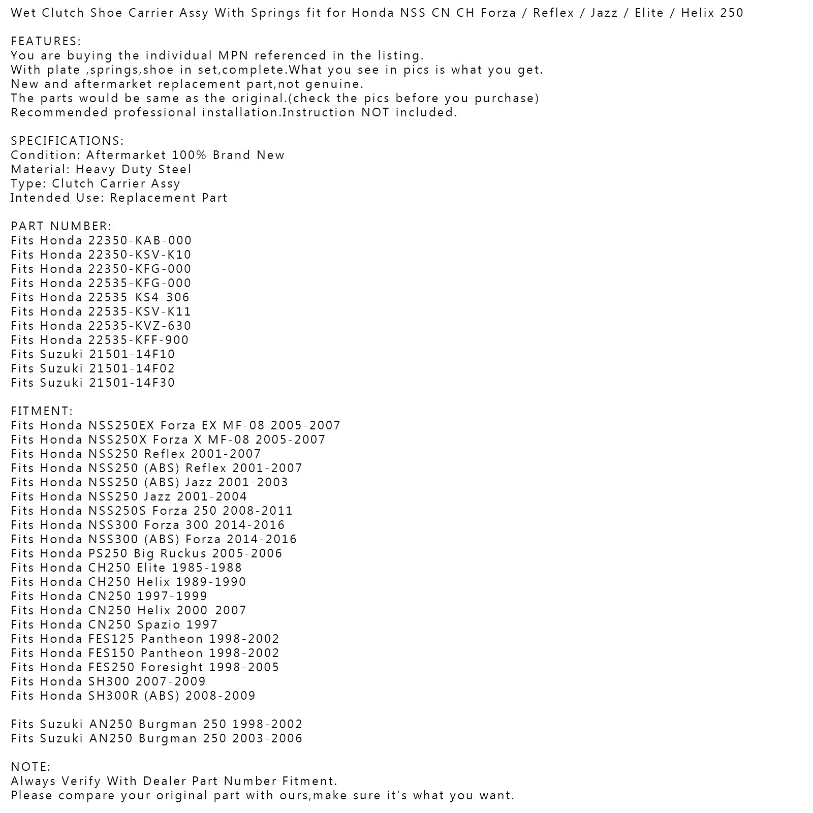 Natte koppelingsschoendrager Assy voor Honda PS250 CH250 CN250 FES250 NSS250 SH NSS300