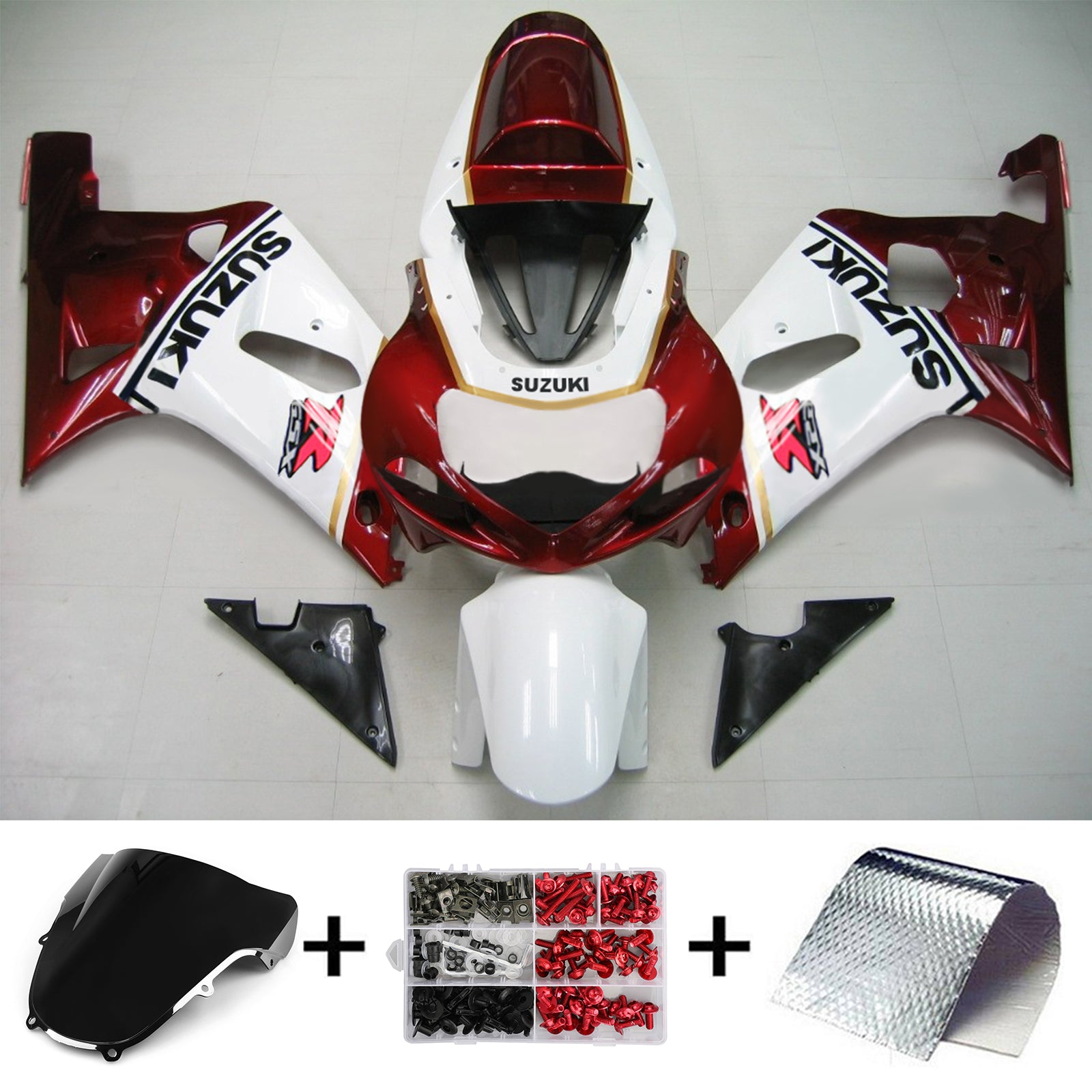 Amotopart Suzuki 01-03 GSXR600 & 00-03 GSXR750 White Red Fairing Kit