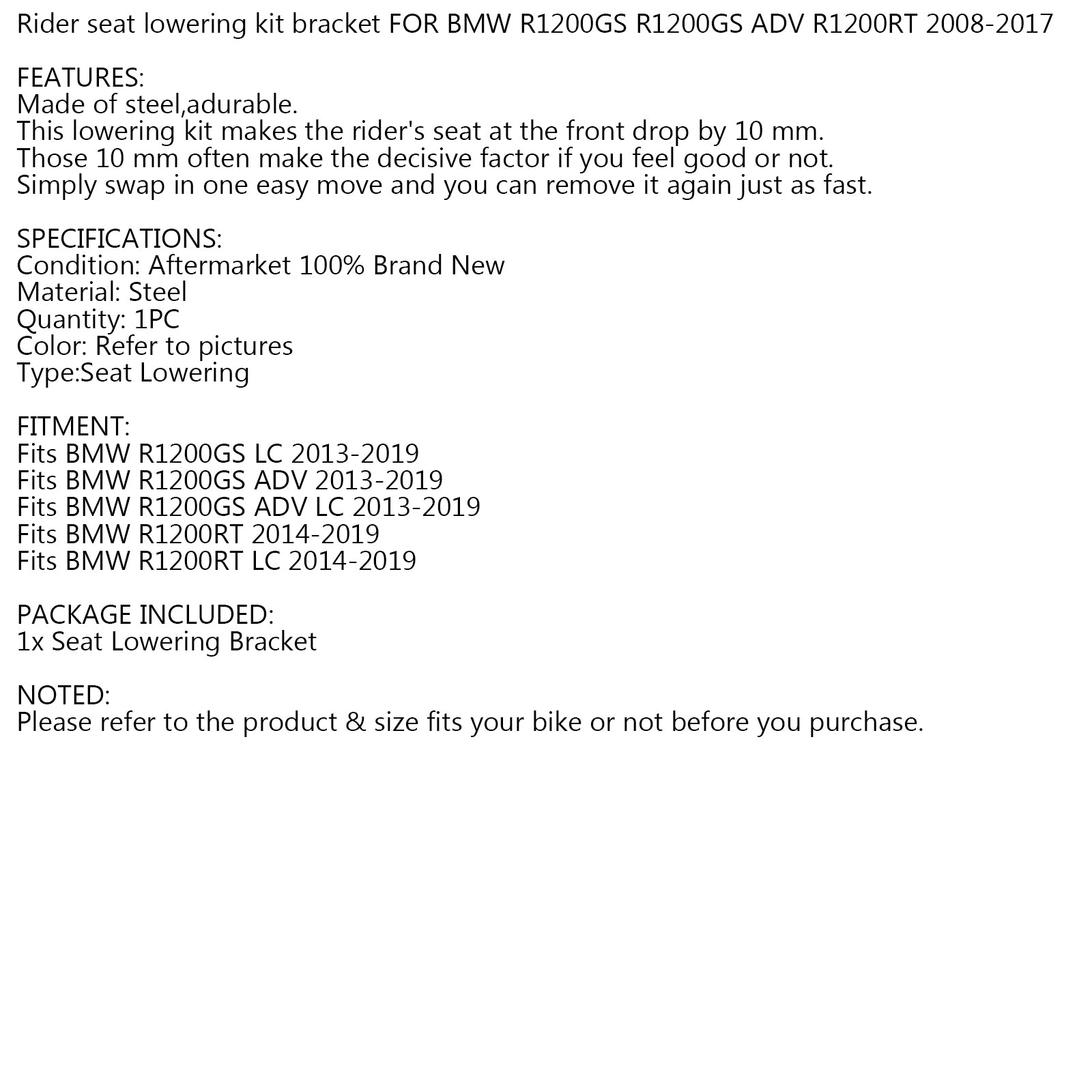 Kit de descenso del asiento del conductor para BMW R1200GS ADV R1200GS LC R1250GS 2008-2018 Plata Genérico