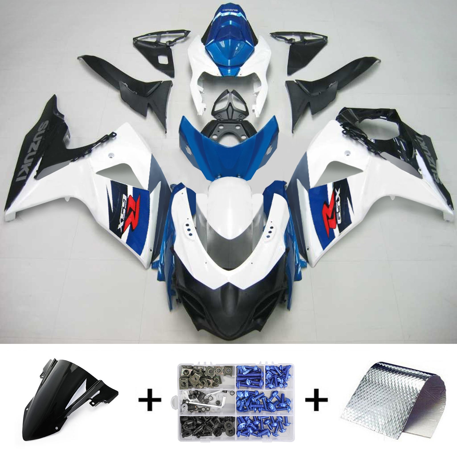 Amotopart 2009-2016 Suzuki GSXR1000 Fairing White&Blue Kit