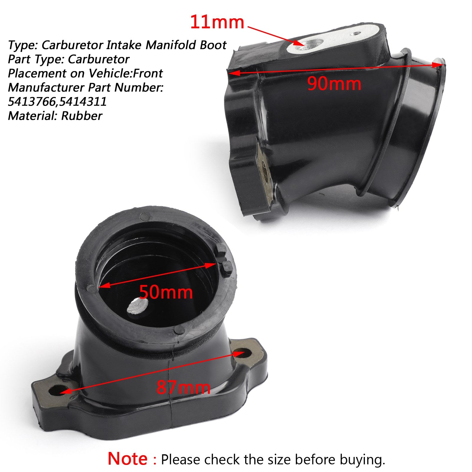 Rubber Intake Carburetor Boots 5414311 For Polaris RZR Ranger 800 HD