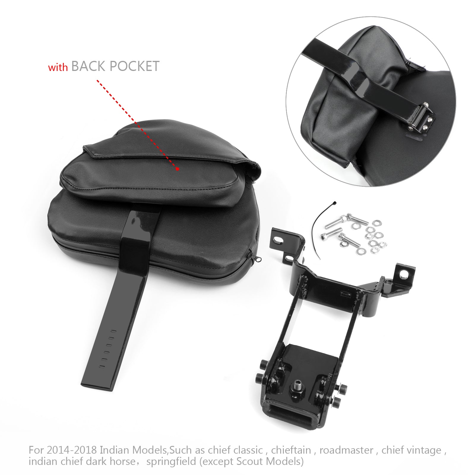 Backrest del conductor enchufable + Kit de montaje para el Chieftain Roadmaster indio 14-23 BLK Generic