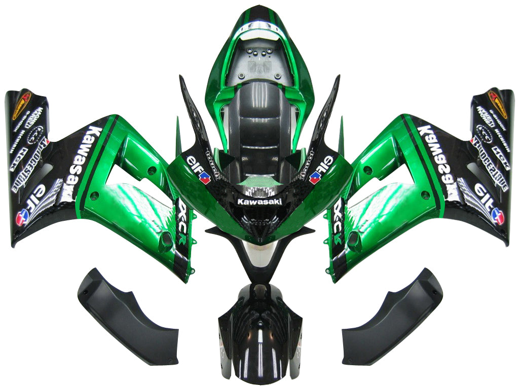 Amotopart 2003-2004 Kawasaki ZX6R Fairing Multi Green & Black Kit