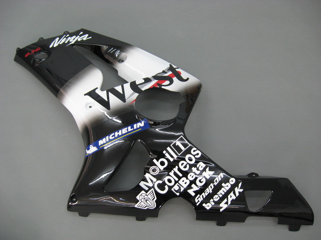 Amotopart 2003–2004 Kawasaki ZX6R Verkleidung, Schwarz&Weißes Kit
