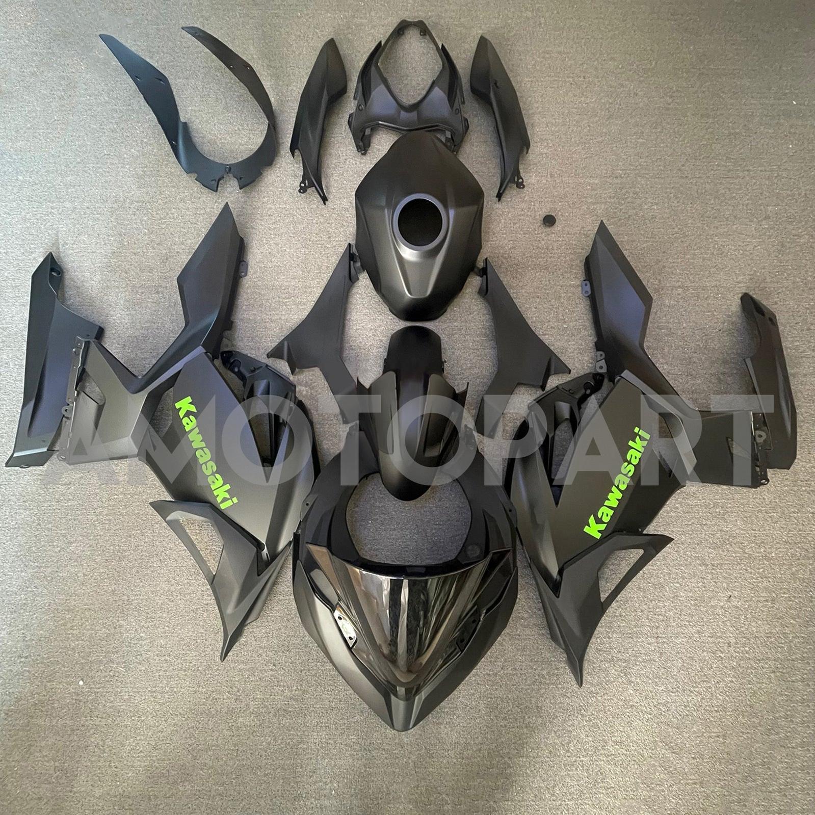 Amotopart Kawasaki 2018-2024 EX400/Ninja400 Matte Black with Green Logo Fairing Kit
