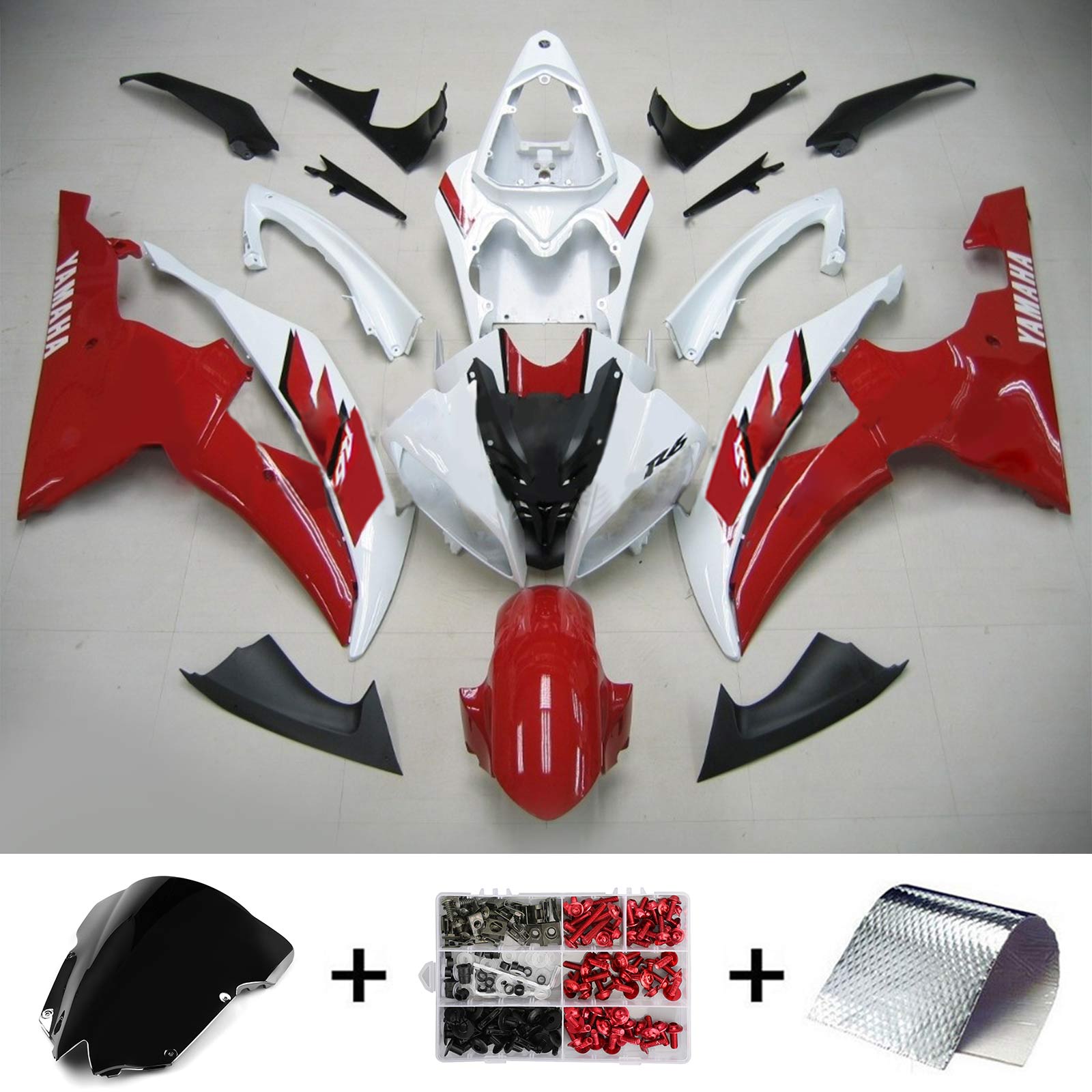 Amotopart Yamaha 2008-2016 YZF 600 R6 Red White Fairing Kit
