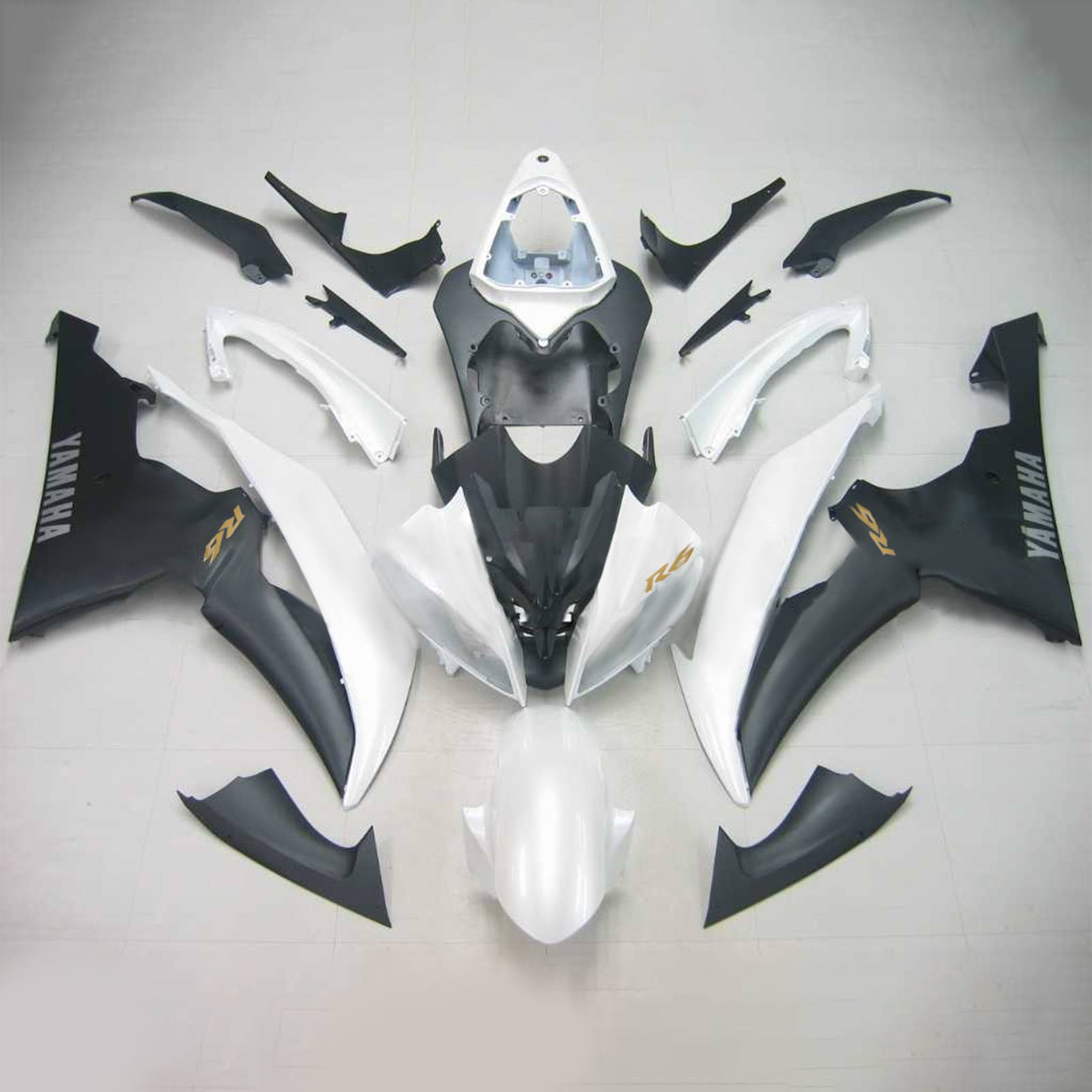 Amotopart Yamaha 2008-2016 YZF 600 R6 White Black Fairing Kit