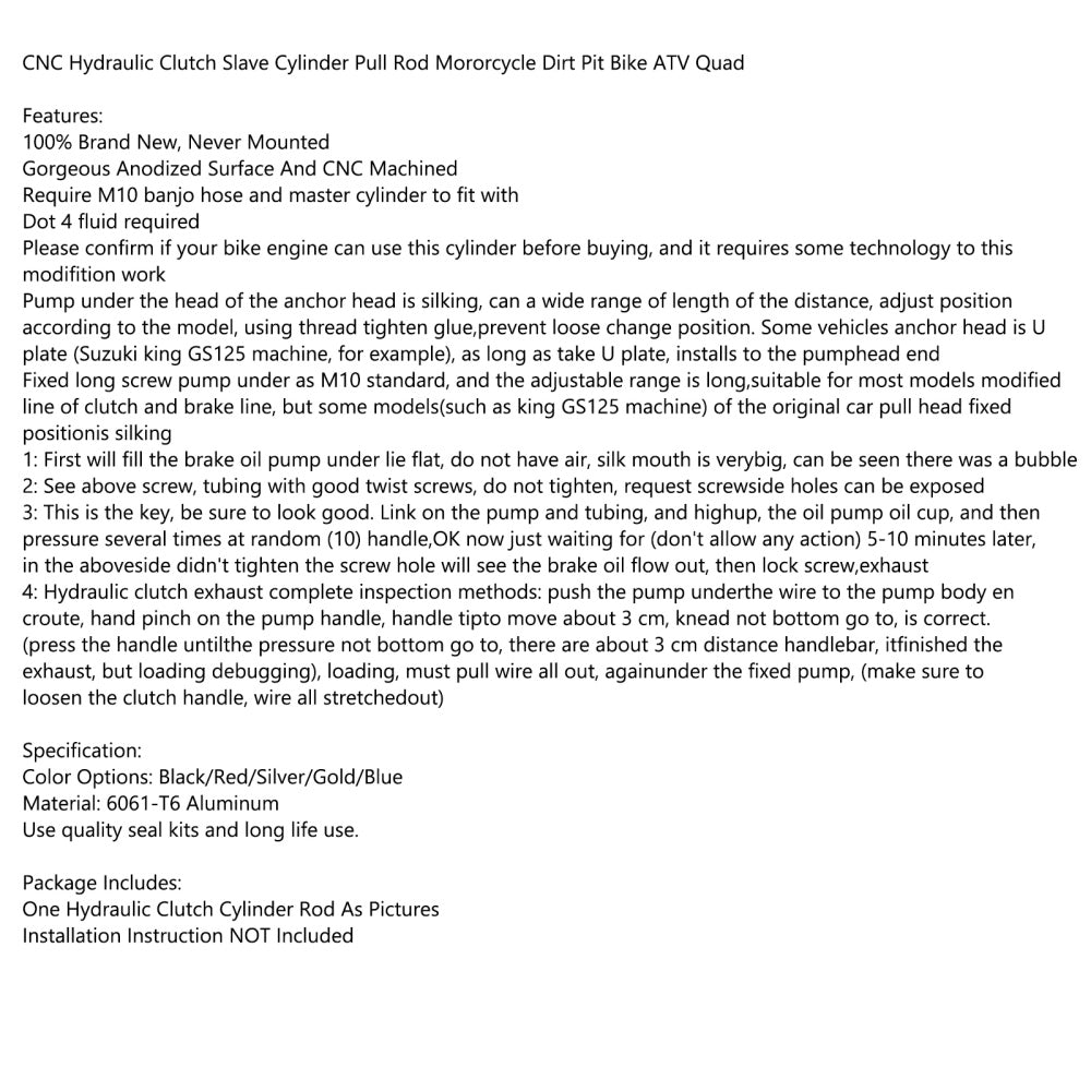 Bomba de freno de varilla de cilindro maestro de embrague hidráulico de motocicleta M10X1.25Mm aluminio genérico