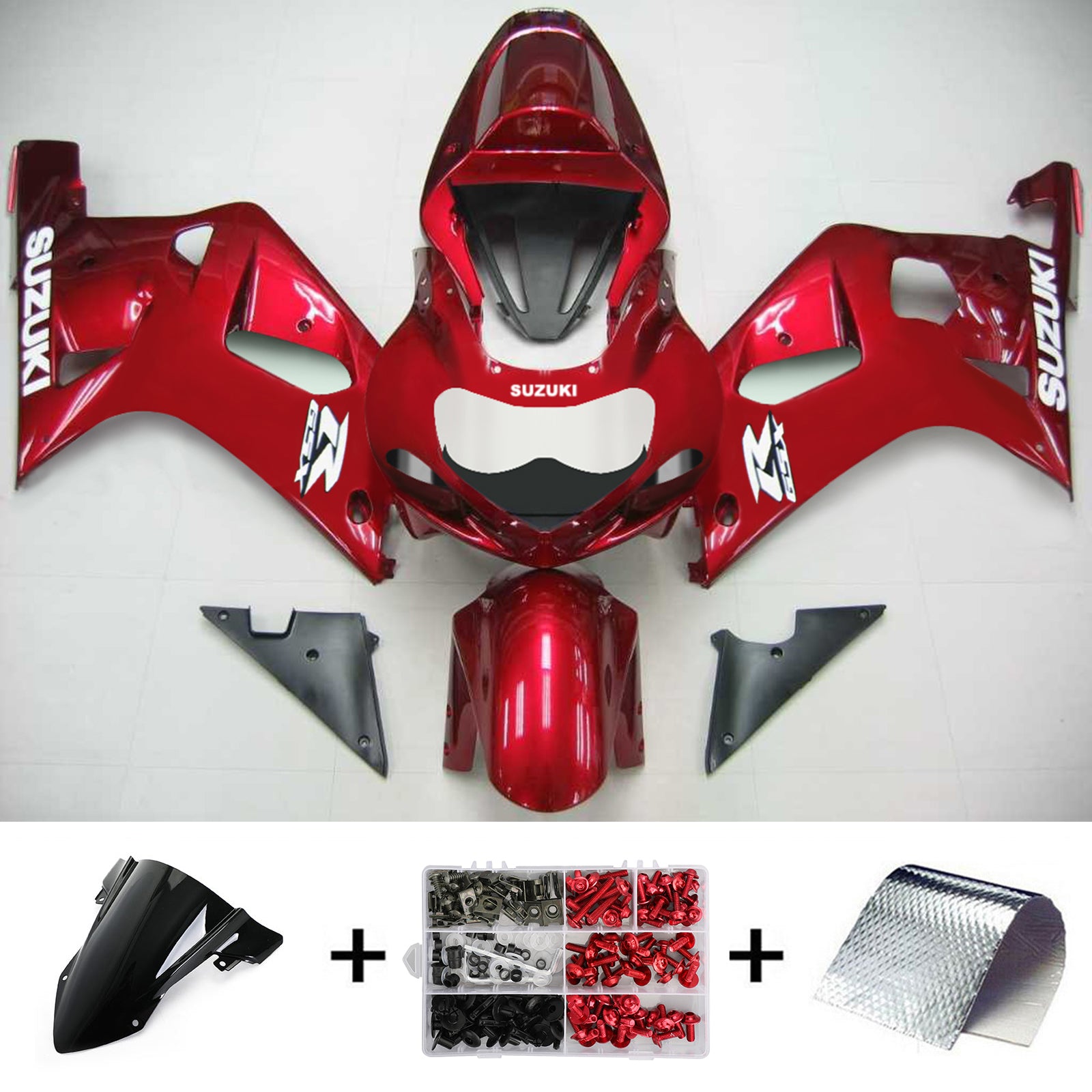 Amotopart Suzuki 01-03 GSXR600 & 00-03 GSXR750 Fairing glossy red white Kit