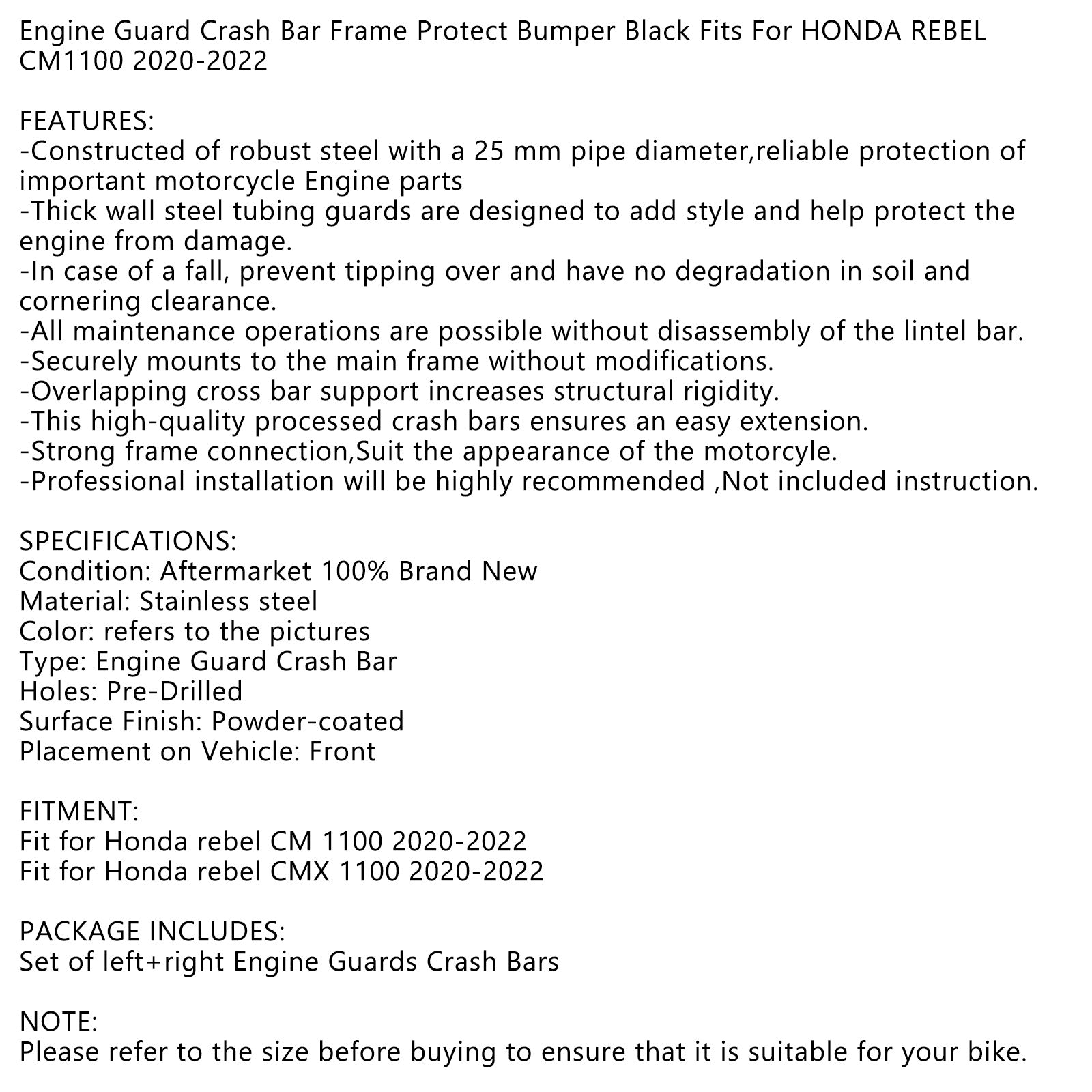 Protezione Motore Telaio Anti-Crash Protezione Paraurti Per Honda Rebel Cm1100 20-22 21 Generico