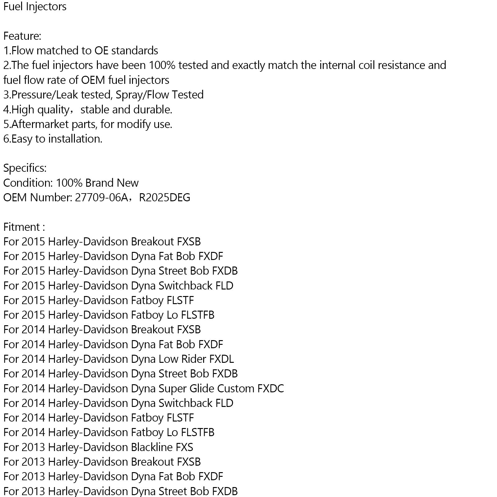 2pcs Kraftstoffeinspritzdüsen 27709-06a für Road King Street Glide R2025DEG Generic