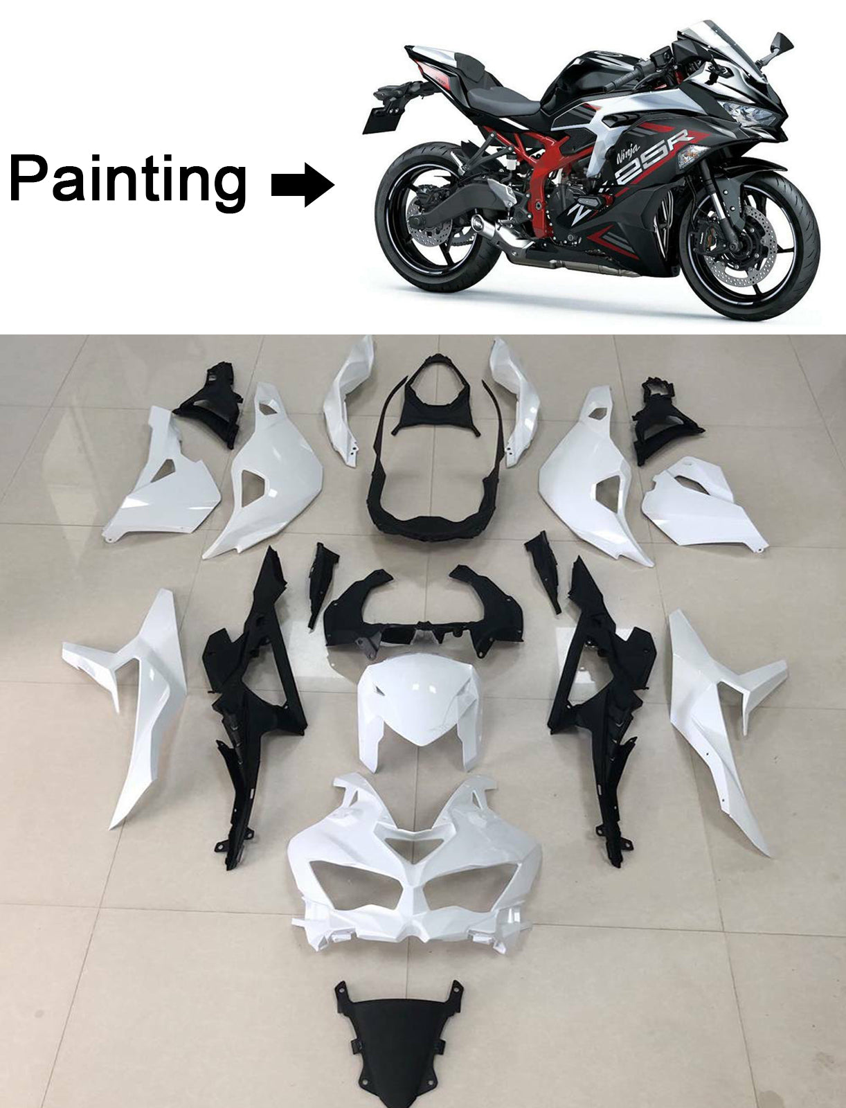 Amotopart 2019-2025 Kawasaki Ninja ZX25R ZX4R ZX4RR Black Red Fairing Kit