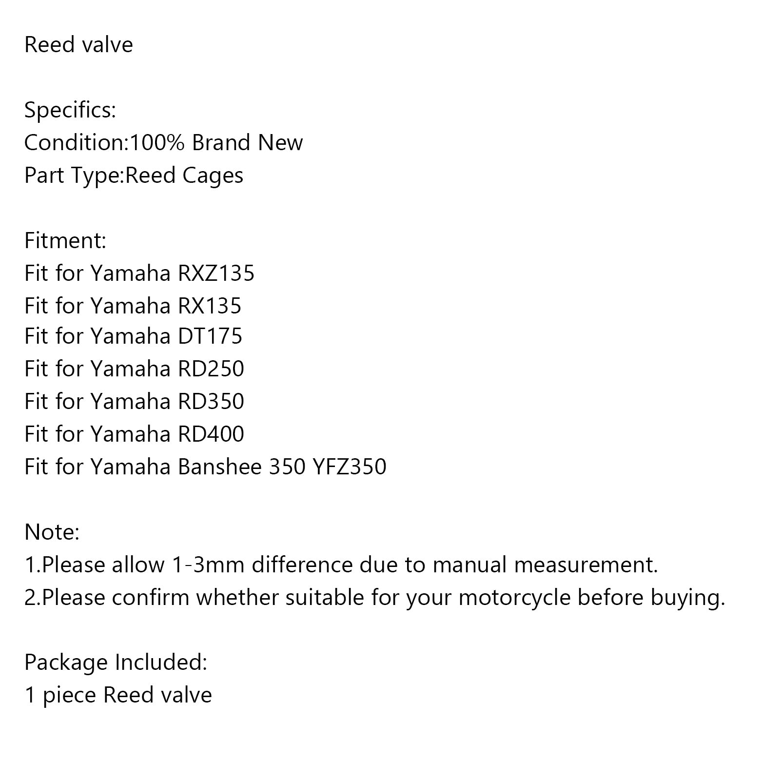 Reed -Ventil -Käfigsystem für Yamaha Banshee350 YFZ350 RX135 YZ125 RXZ135 DT175