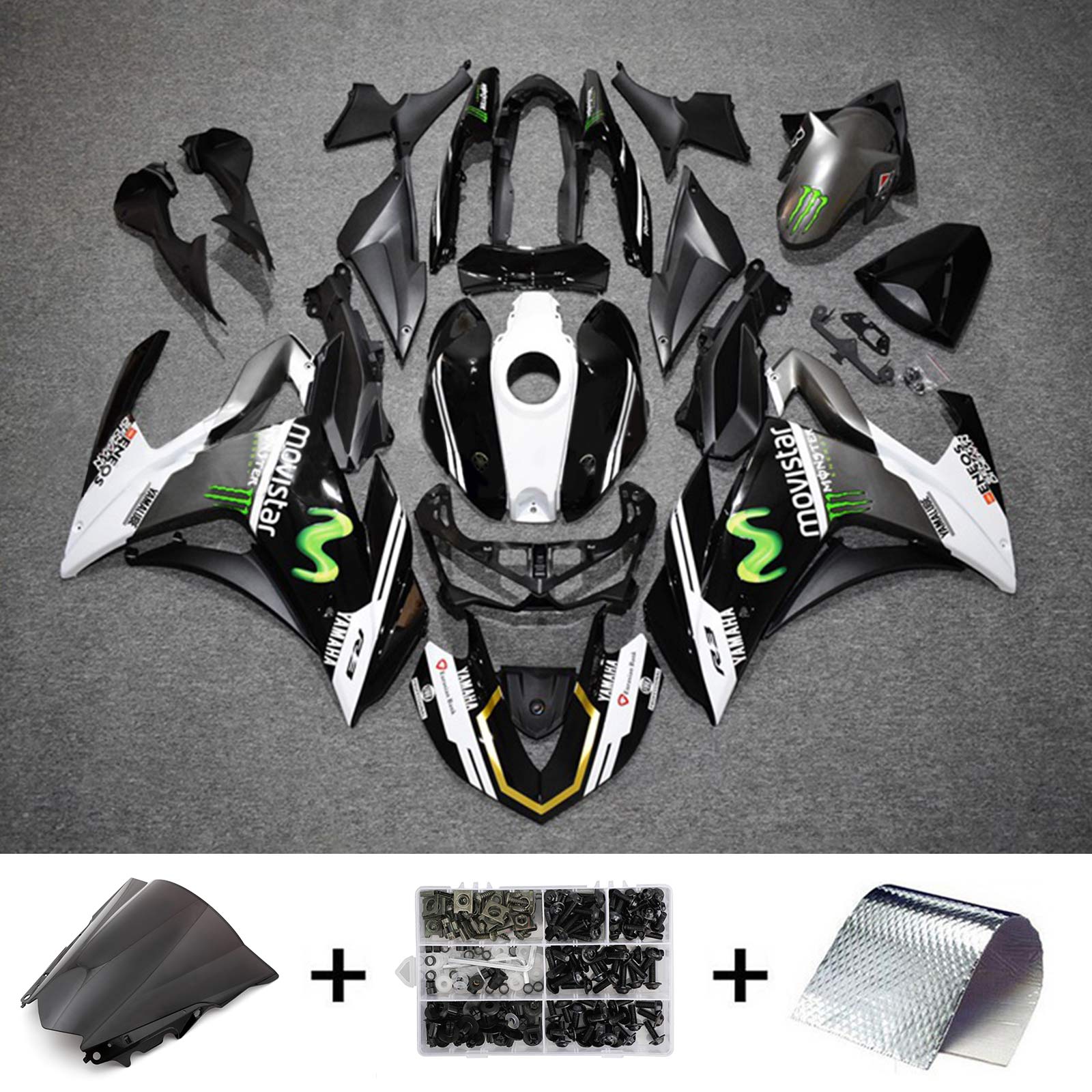 Amotopart Fairing Kit Yamaha 2014-2018 YZF R3 & 2015-2017 YZF R25 Black White Fairing Kit