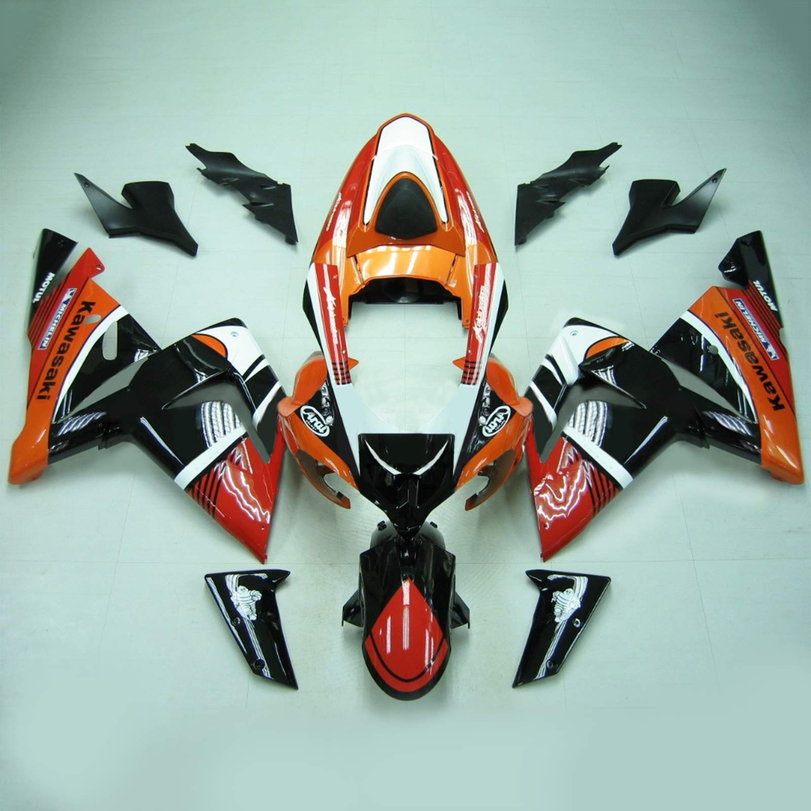 Amotopart Kawasaki 2004-2005 ZX10R Black Red Orange Fairing Kit