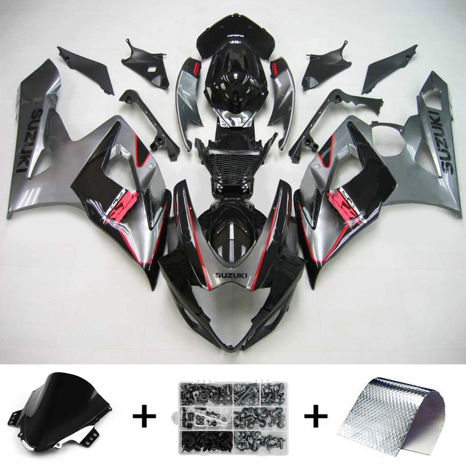 Amotopart 2005-2006 Suzuki GSXR1000 Fairing Grey&Black Kit