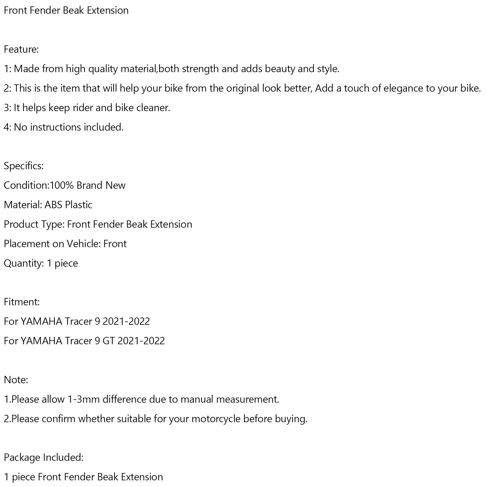 Foreklus for forhjul næb næse kegleforlængelse til Yamaha Tracer 9 GT 2021-2022