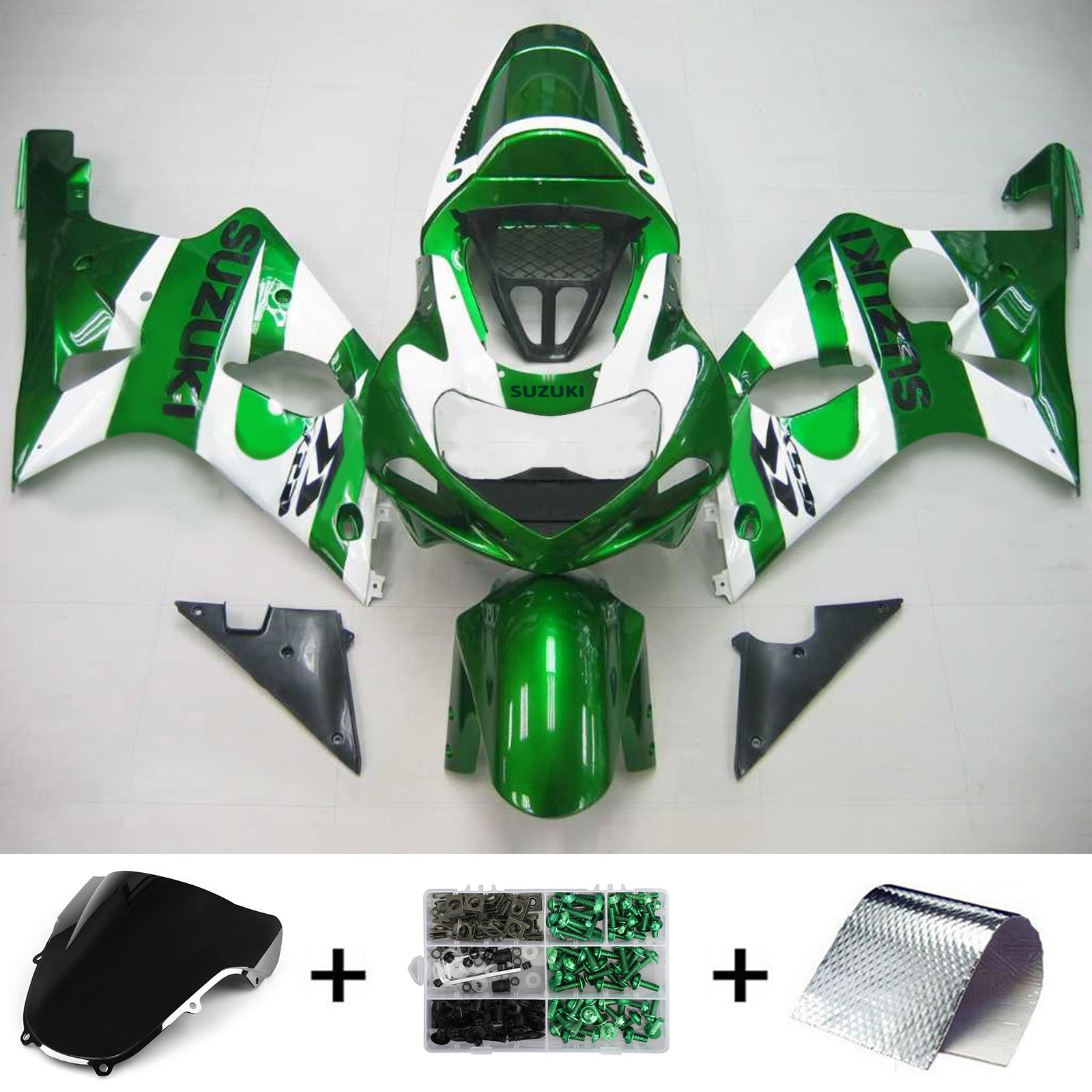 Amotopart Suzuki 2000-2002 GSXR1000 Green White Fairing Kit