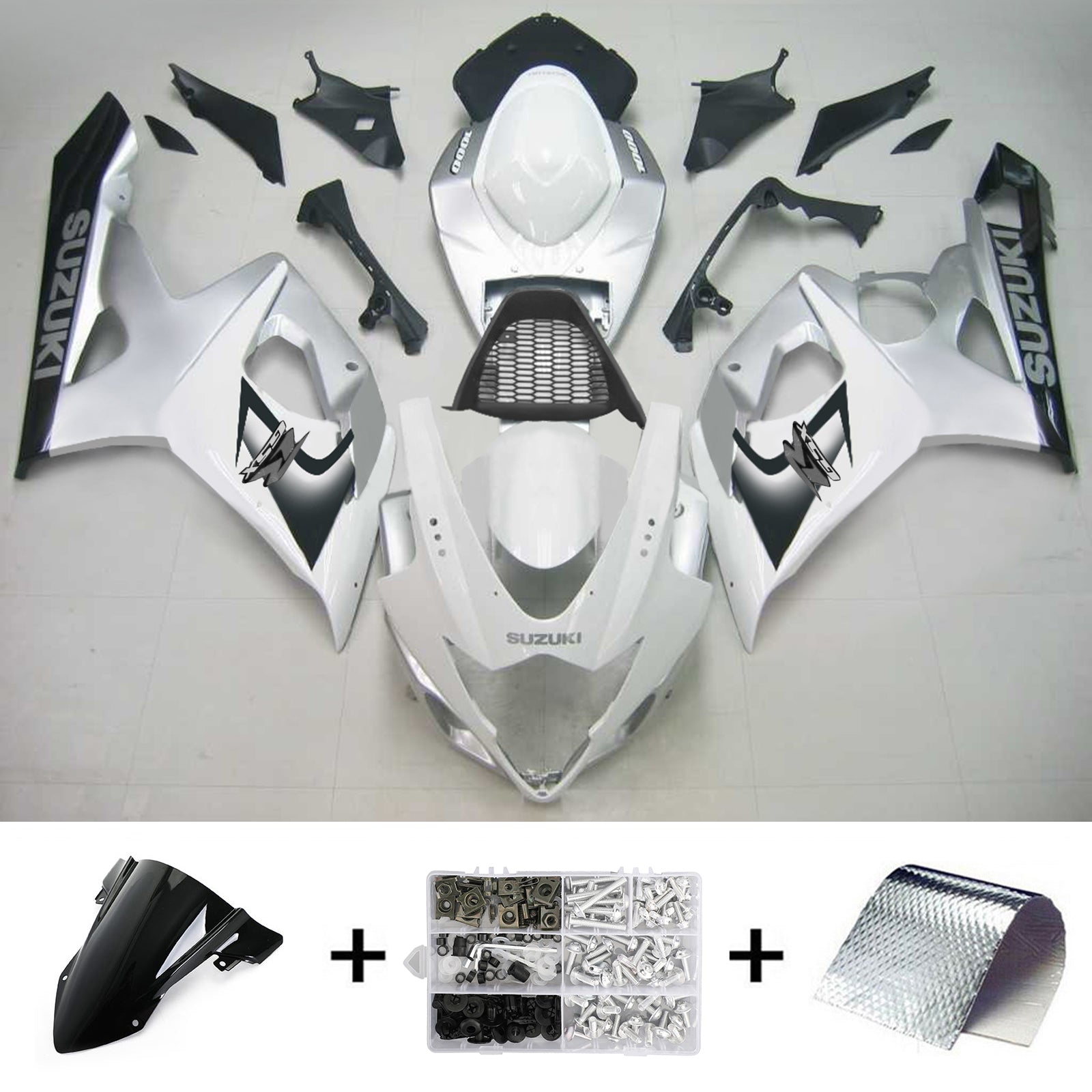 Amotopart 2005-2006 Suzuki GSXR1000 Fairing Sliver&White Kit