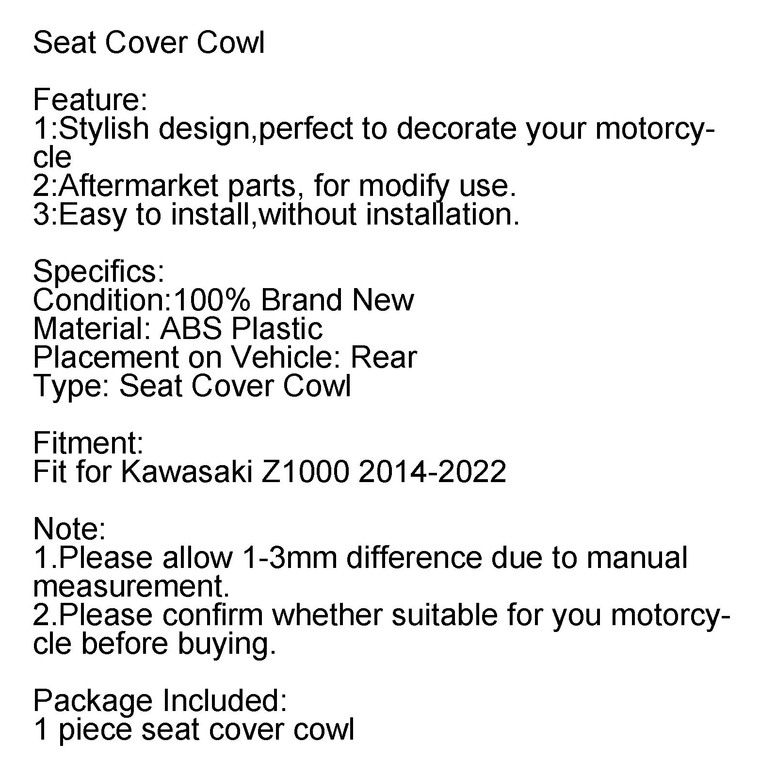Motorcykel baksäte mässan täcker kåp för kawasaki z1000 2014-2022 generisk