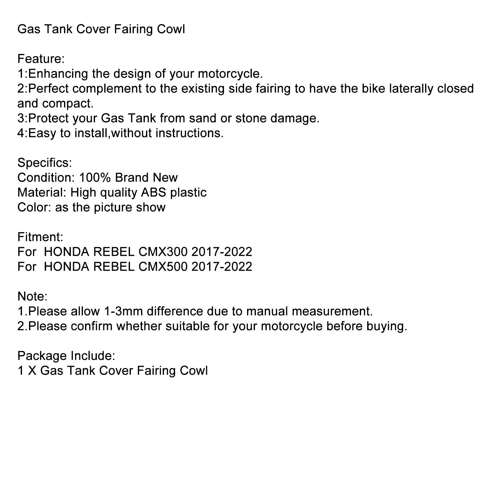 Gas Tank Cover Trim Oil Fairing Cowl For HONDA REBEL CMX 300 500 2017-2022