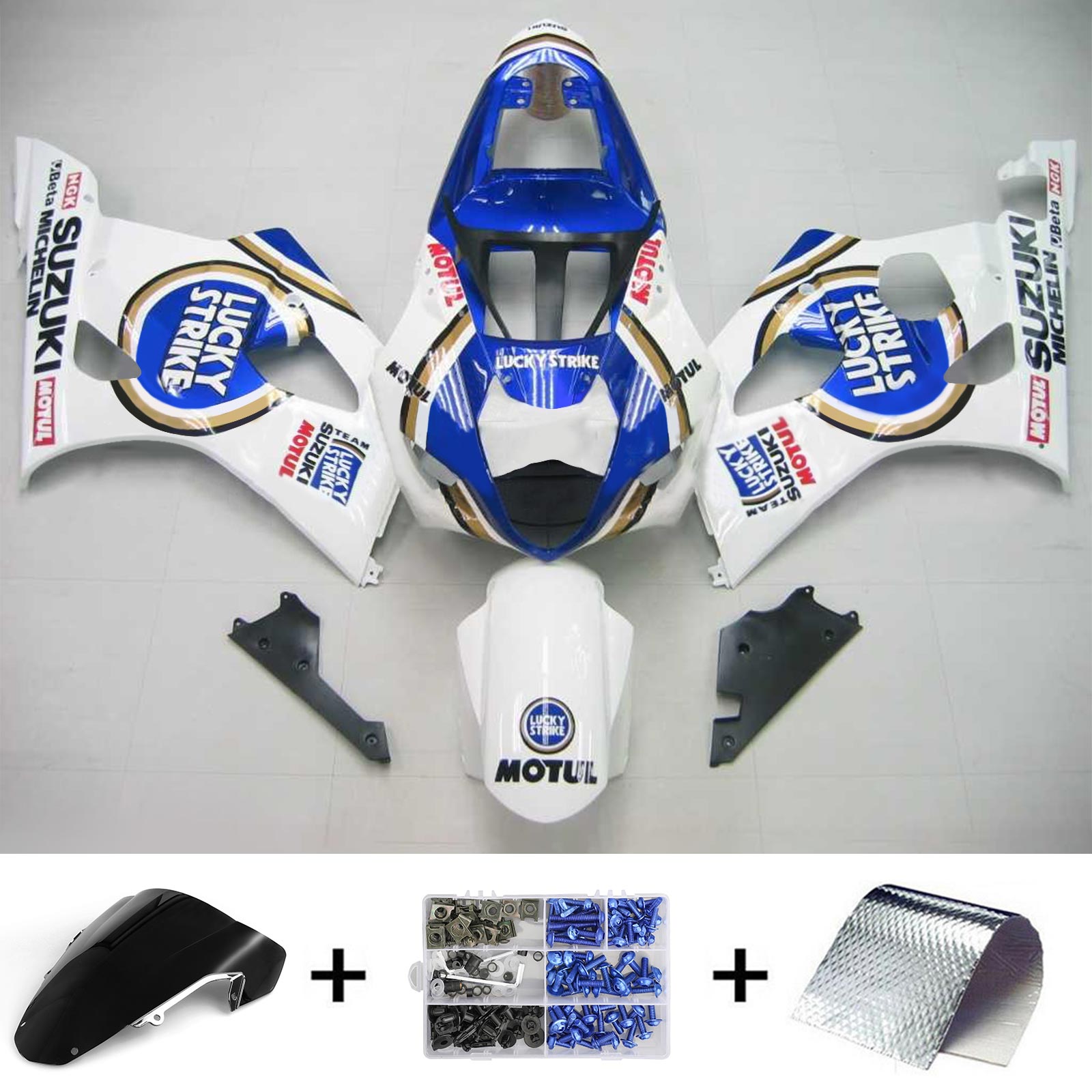 Amotopart Suzuki 2003-2004 GSXR1000 Blue White Fairing Kit