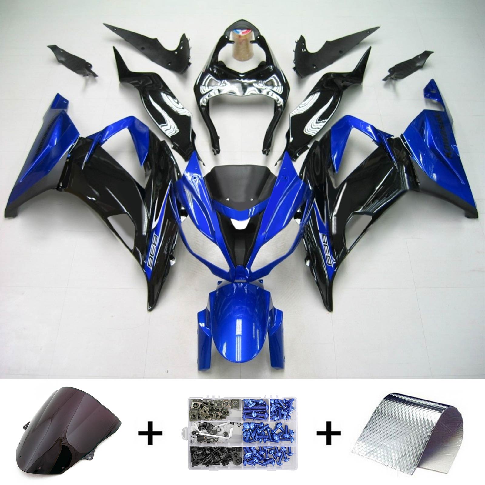 Amotopart Kawasaki 2013–2018 ZX6R 636 Schwarz Blau Verkleidungsset