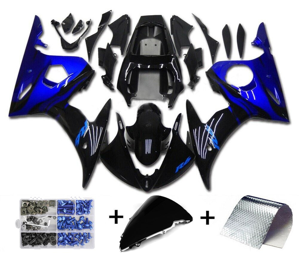 Amotopart 2003 2004 Yamaha YZF R6 Fairing Blue Black Kit